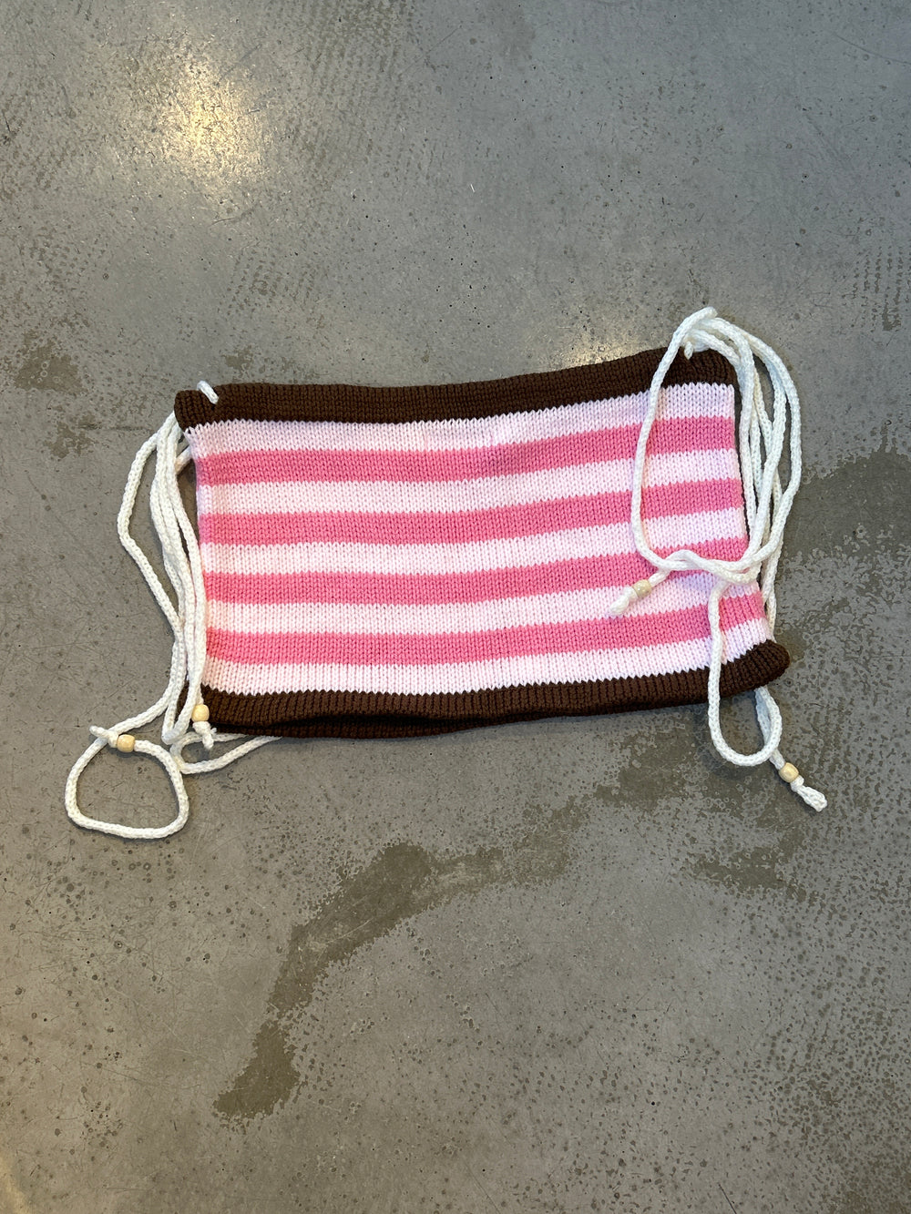 PINK STRIPED MINI SKIRT W BROWN TRIM