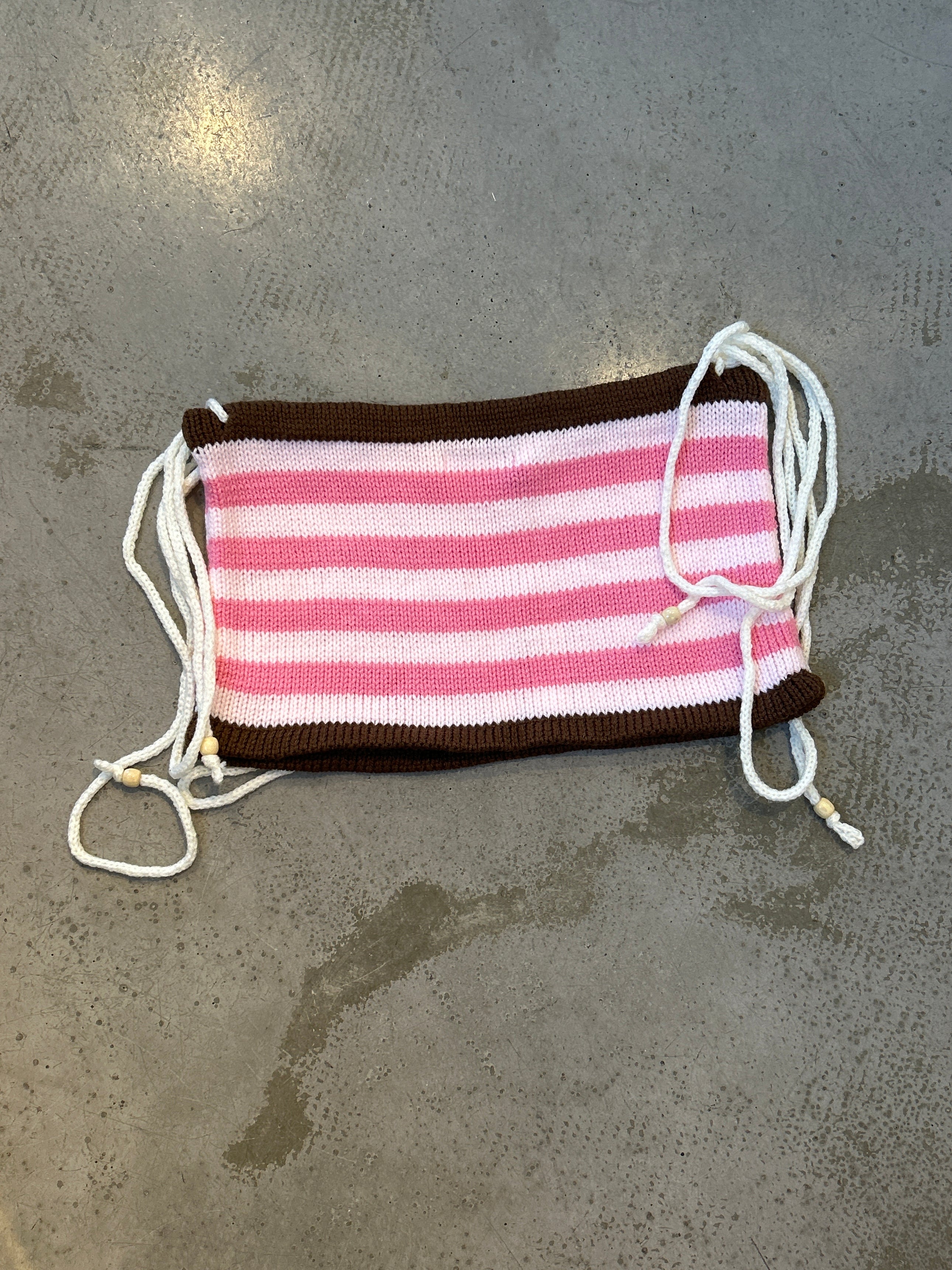 PINK STRIPED MINI SKIRT W BROWN TRIM