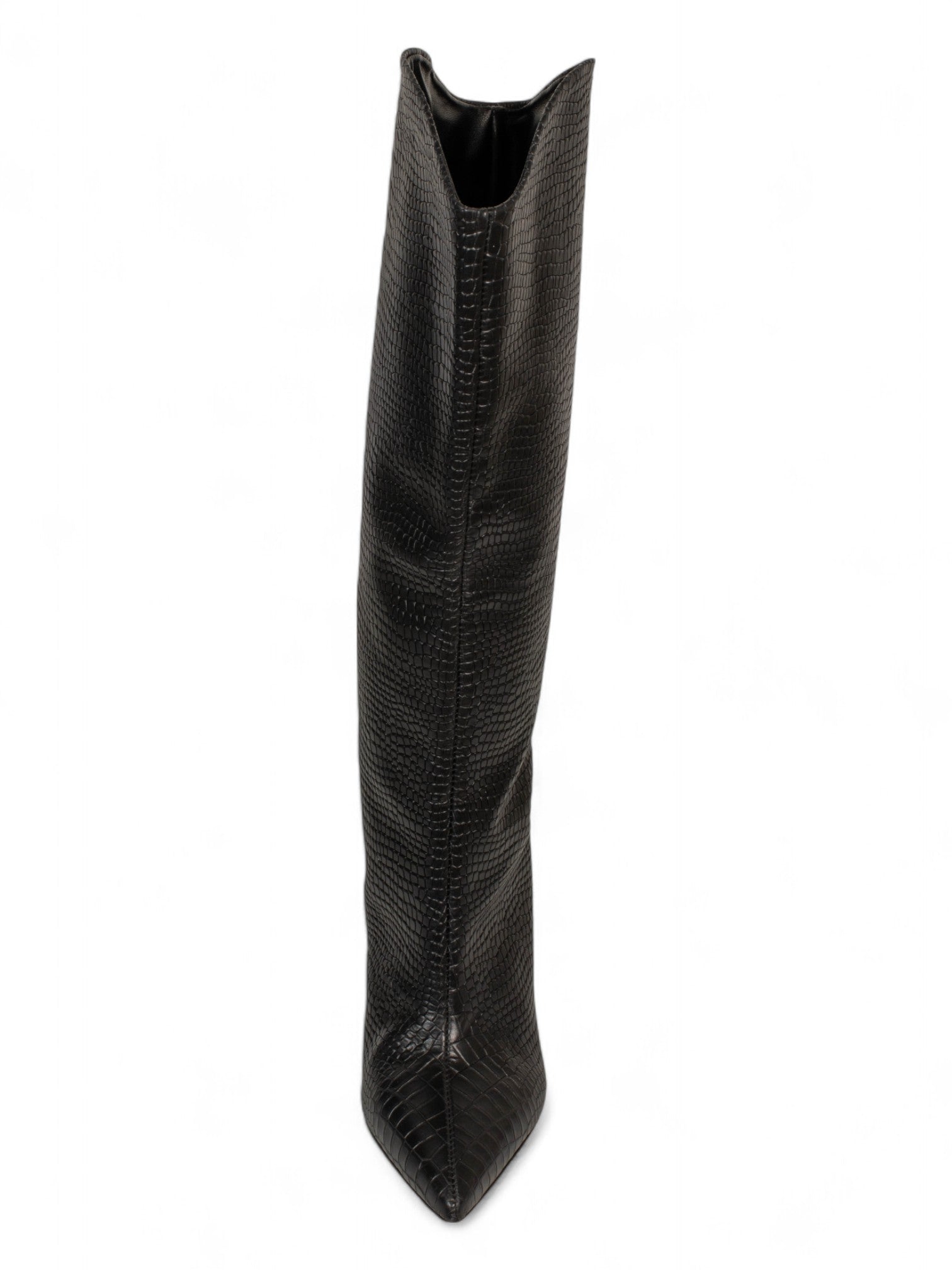 CROC EMBOSSED BLACK KNEE HIGH BOOTS