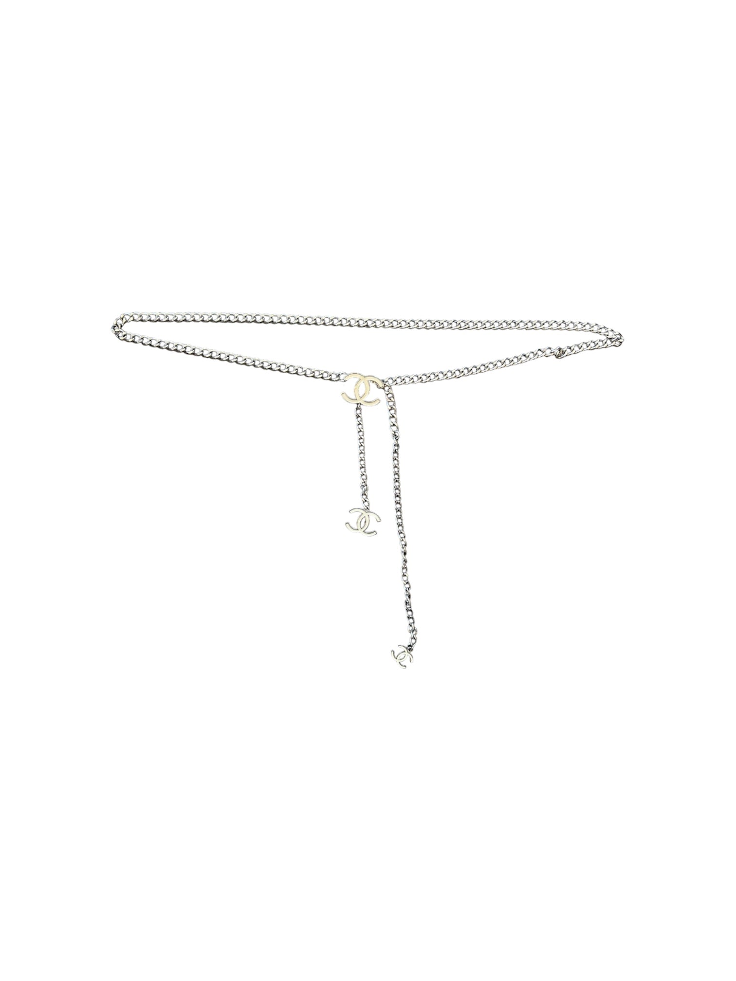 SILVER & WHITE ENAMEL CC CHAIN BELT (W DUST BAG & BOX)