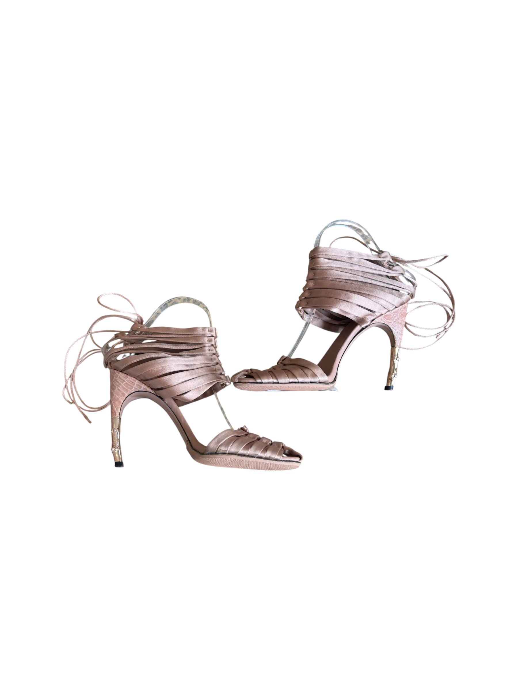 SS04 TOM FORD CHAMPAGNE SATIN CAGE HEELS @FAR