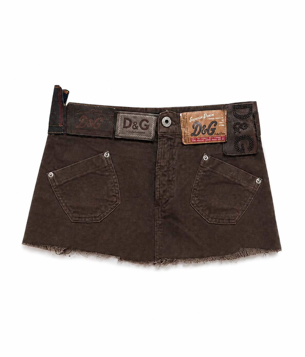 AW03 BROWN LOGO PATCH WAISTBAND MICRO SKIRT