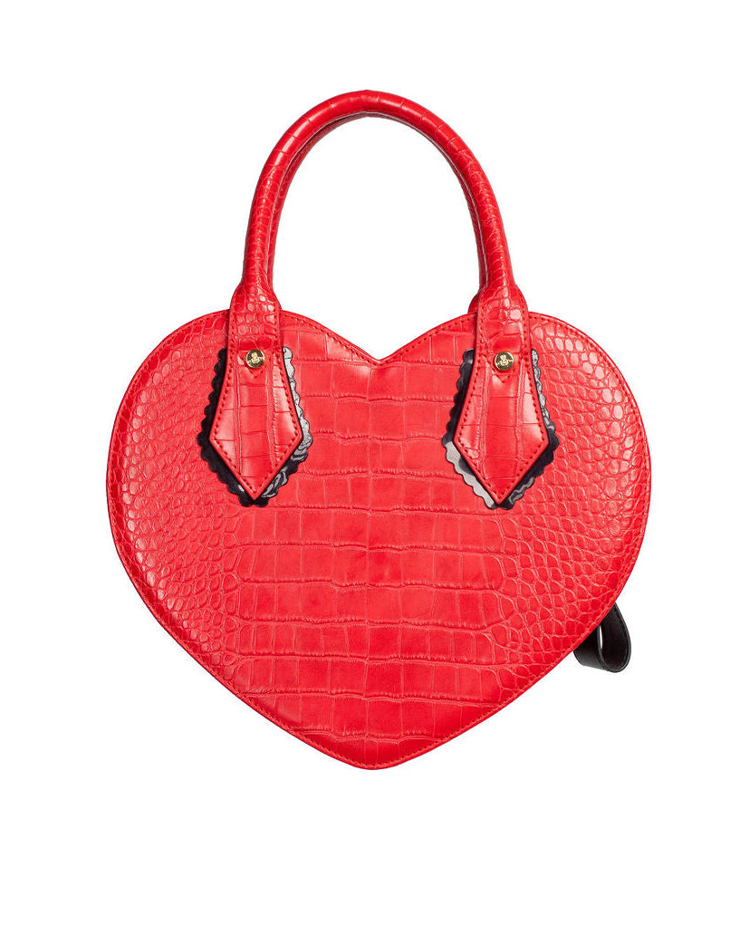 RED CROC EMBOSSED CHANCERY HEART BAG @SAMMIE