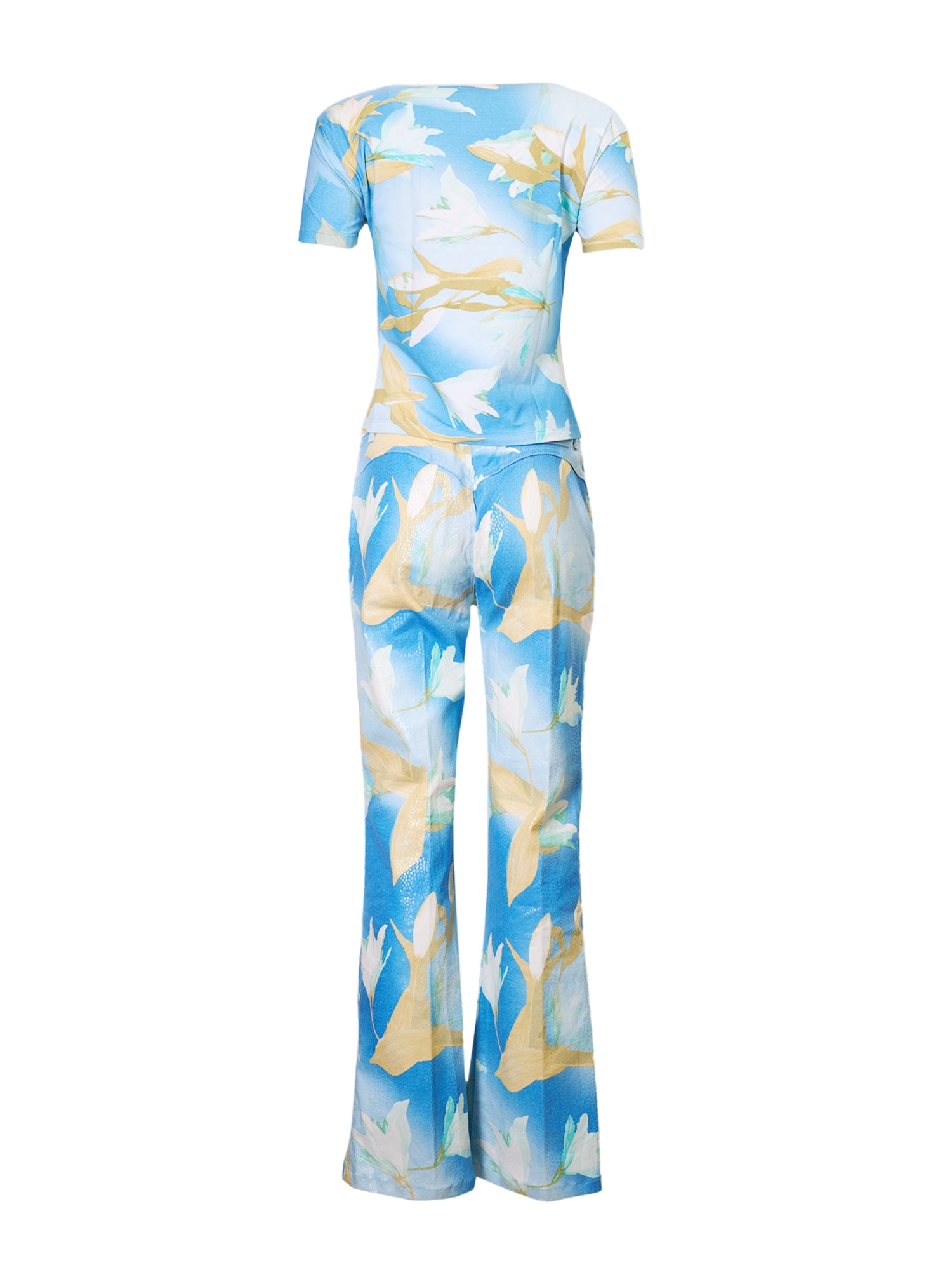 BLUE/WHITE SKY & FLORAL PRINT 2PC TOP & JEANS SET