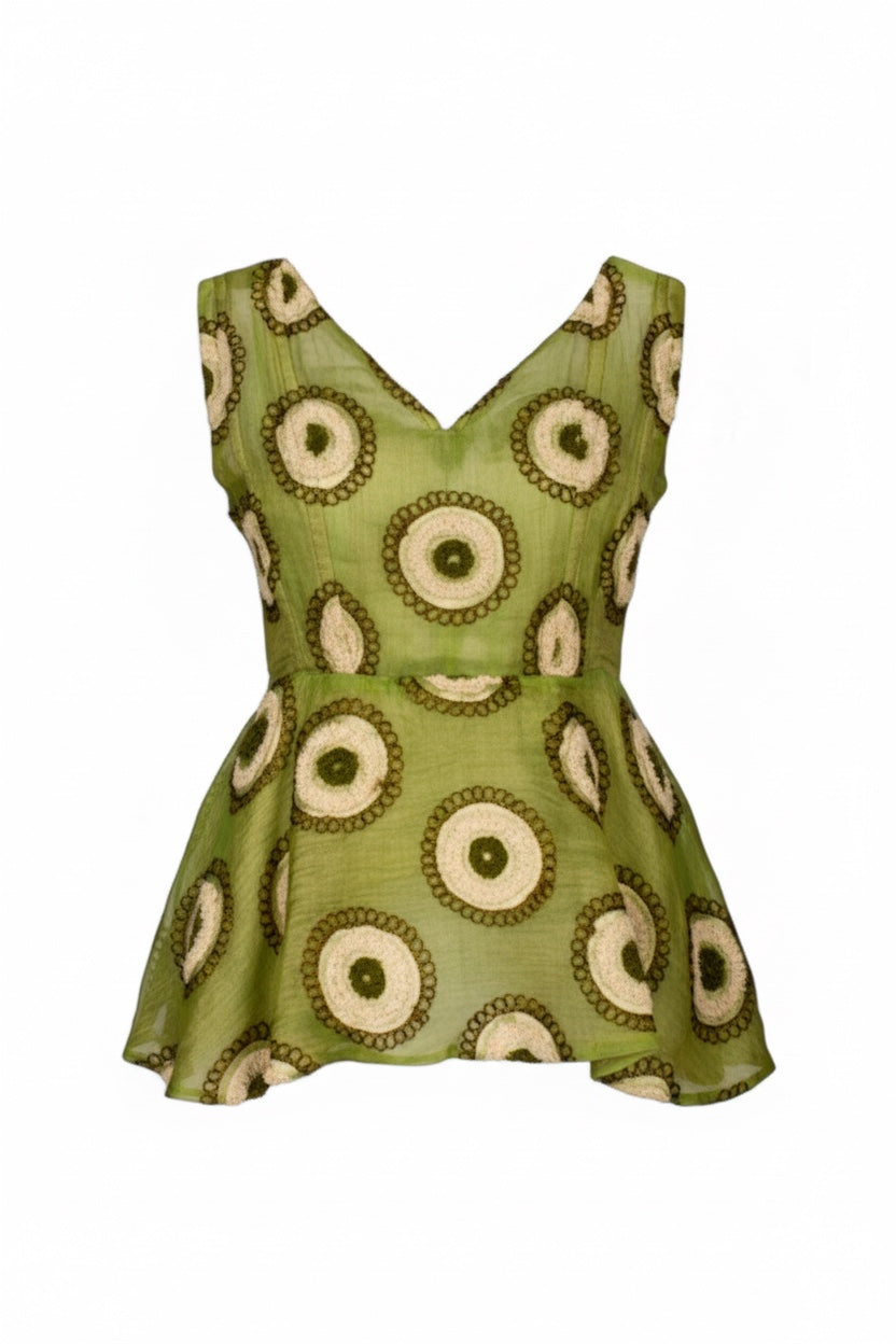 GREEN CIRCLE EMBROIDERED COTTON CORSET