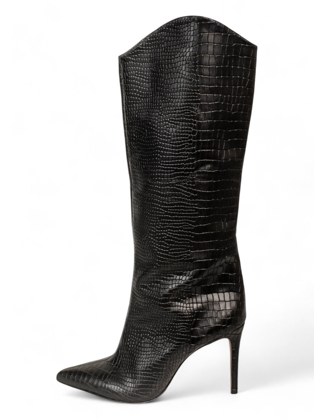 CROC EMBOSSED BLACK KNEE HIGH BOOTS