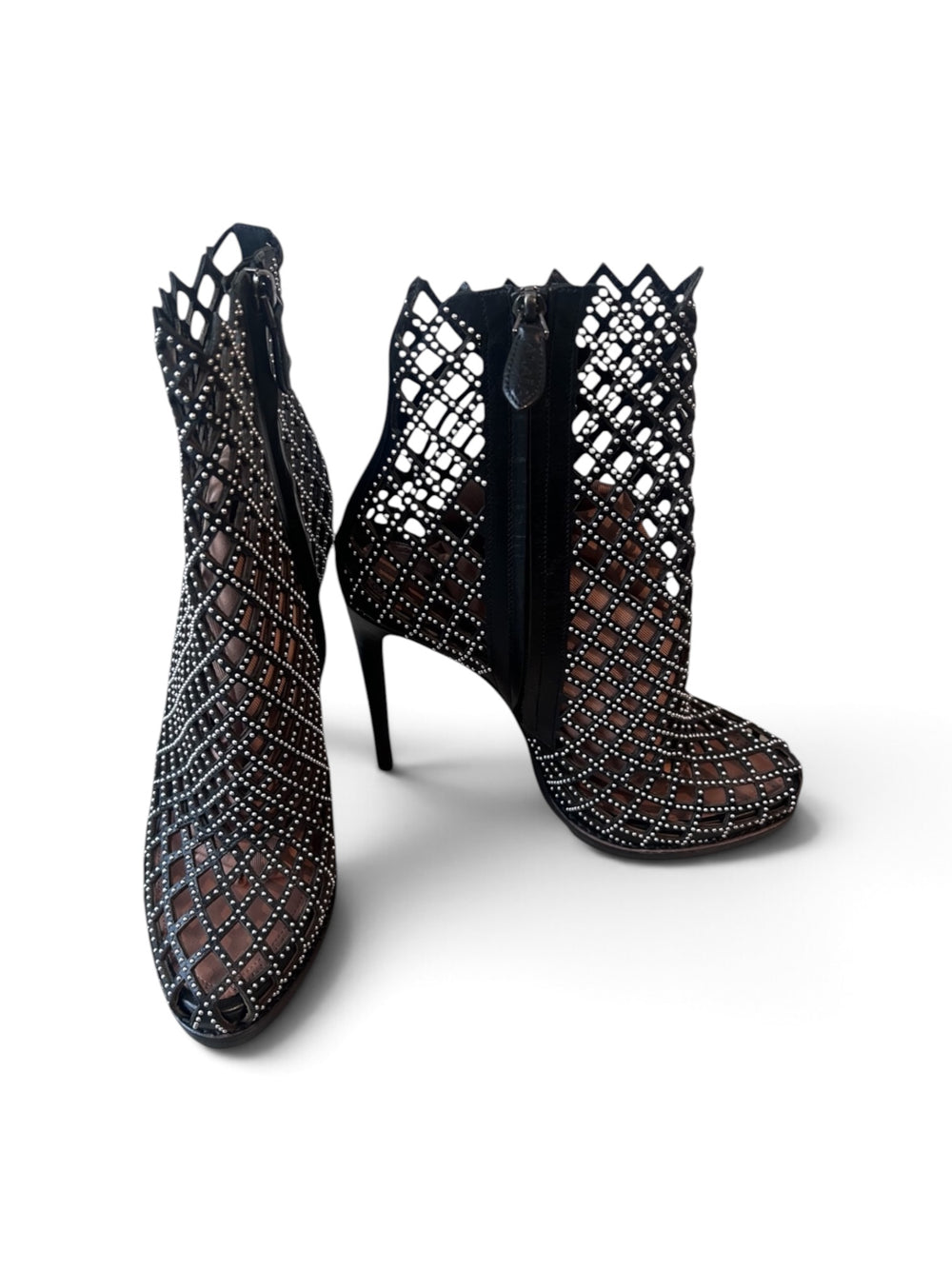 BLACK & SILVER STUDDED CAGE BOOTIES @SM