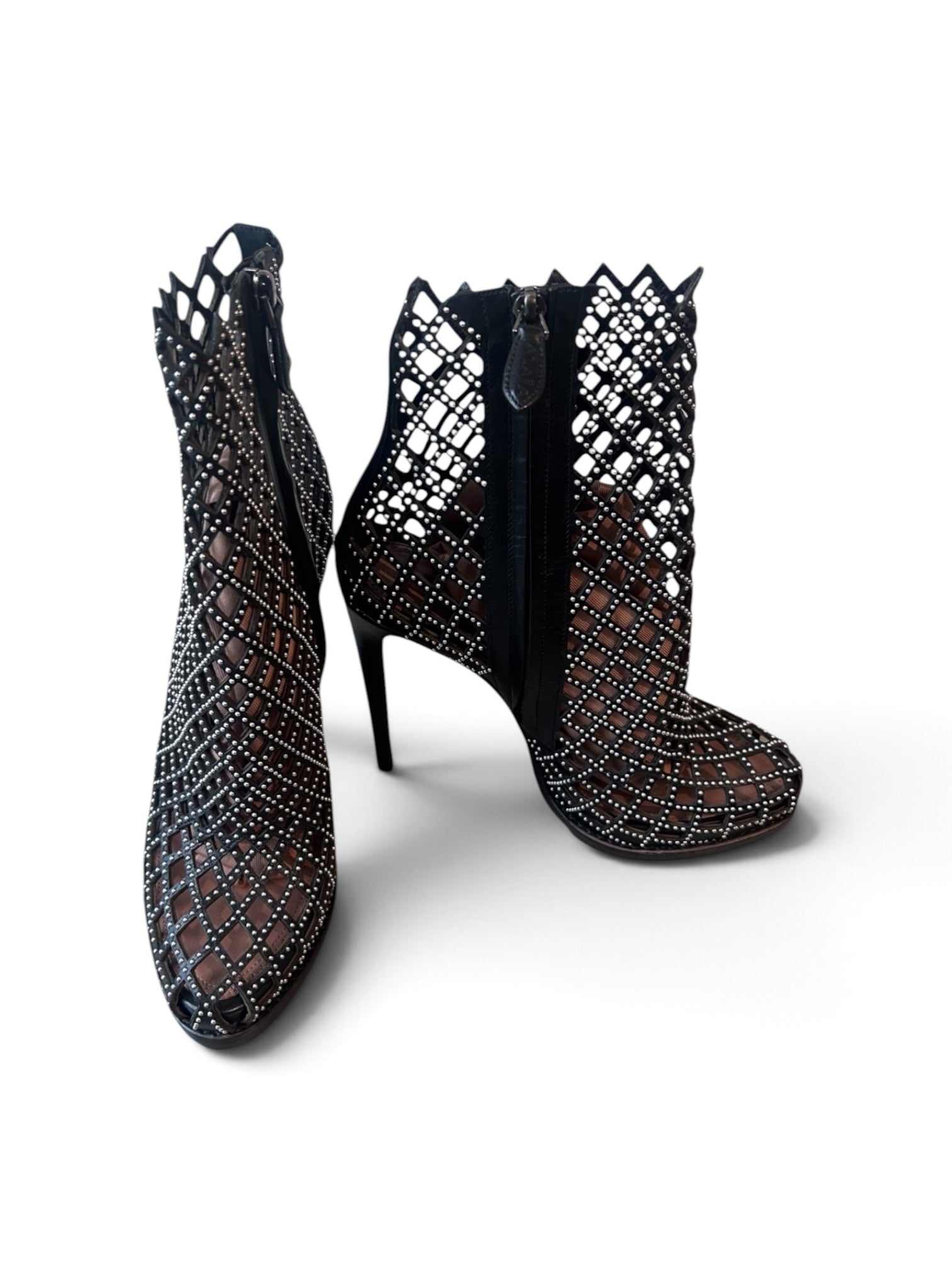 BLACK & SILVER STUDDED CAGE BOOTIES @SM