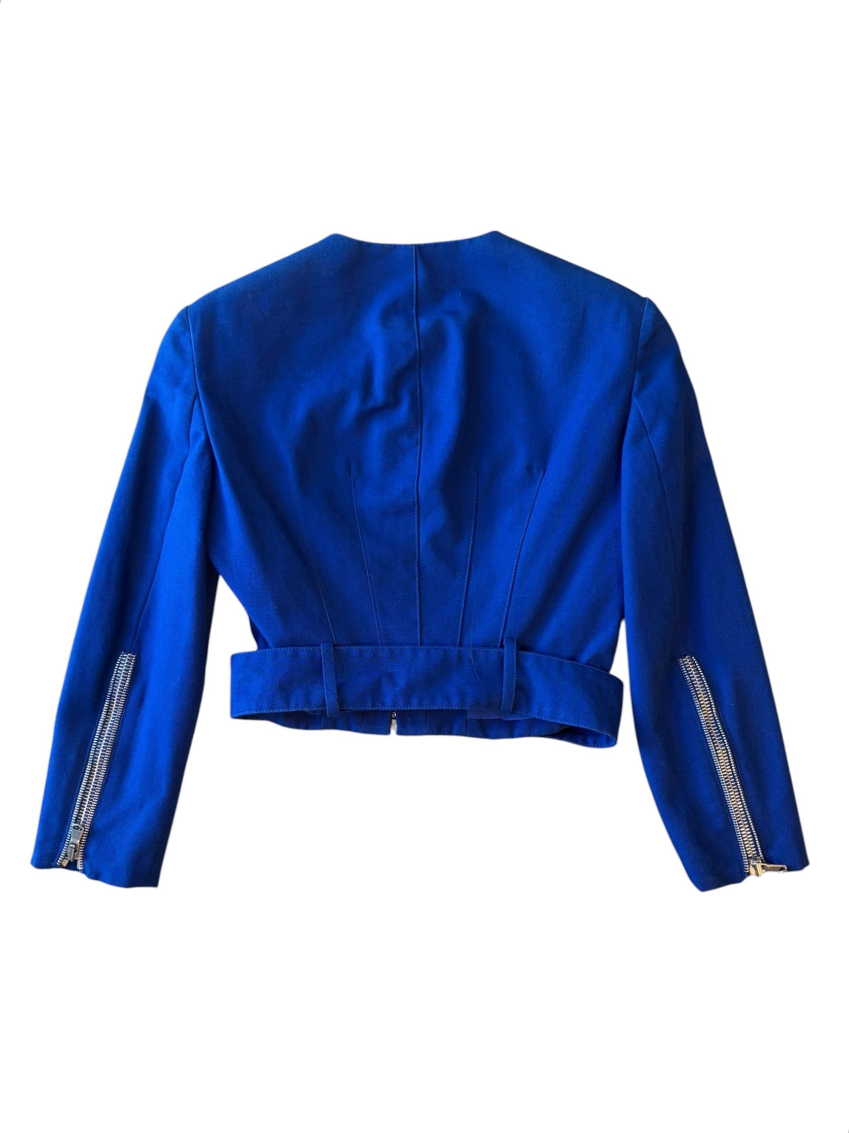 PRE-2008 COBALT BLUE TRIPLE ZIPPER BELTED MOTO JACKET