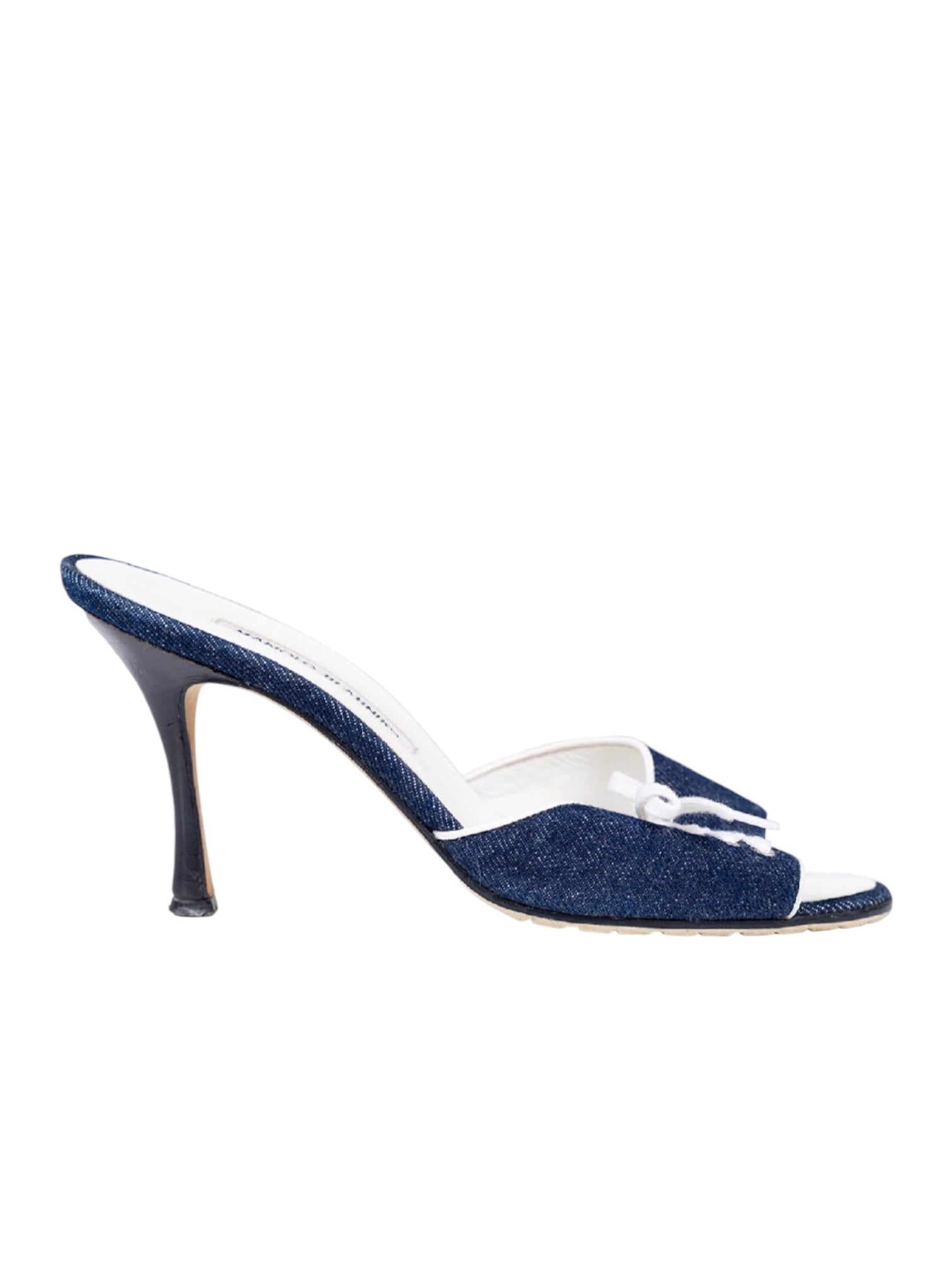 DENIM LACE UP KITTEN HEELS