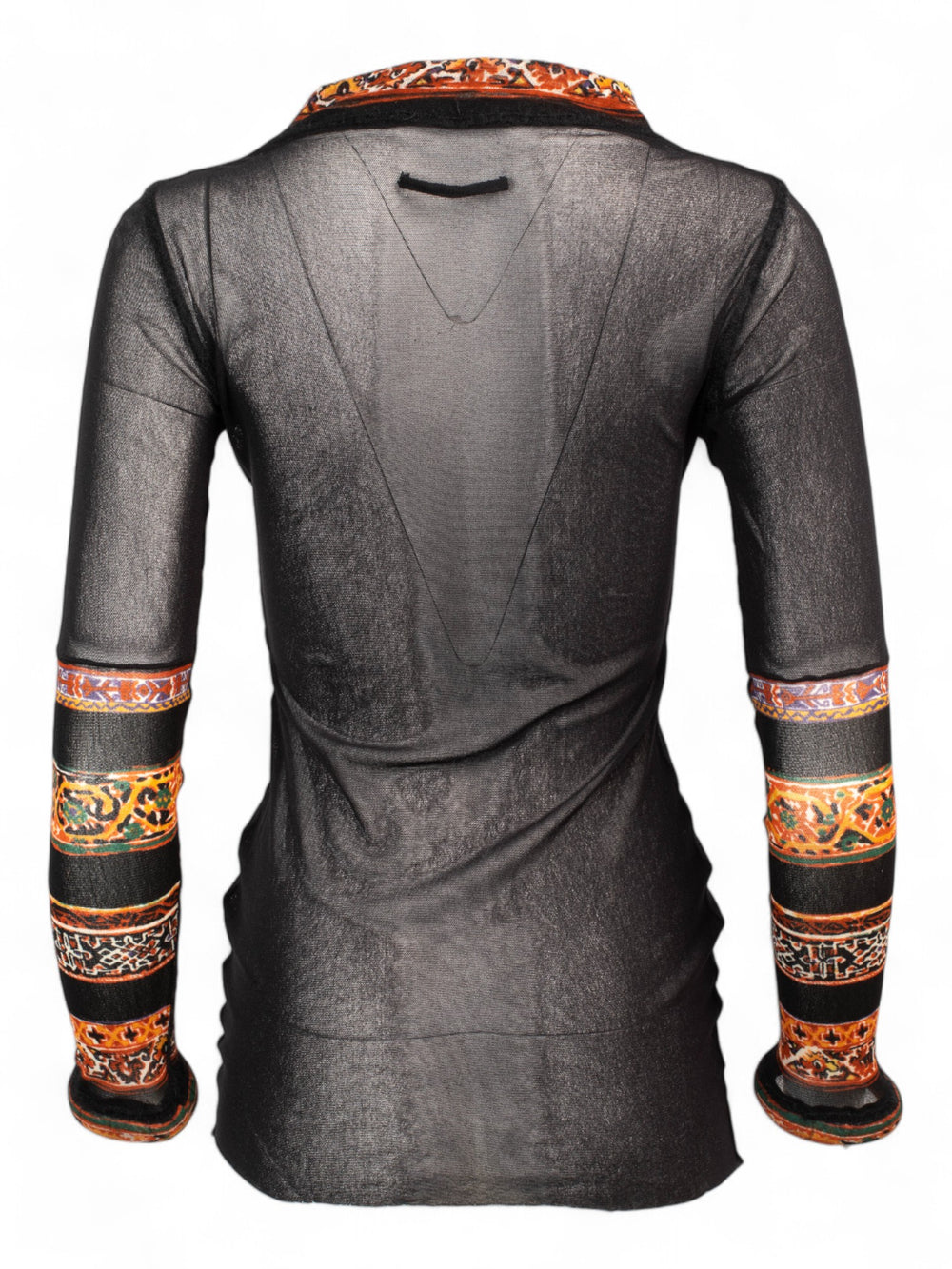 PERSIAN SLEEVE PRINTED BLACK MESH L/S TOP WITH PADDING