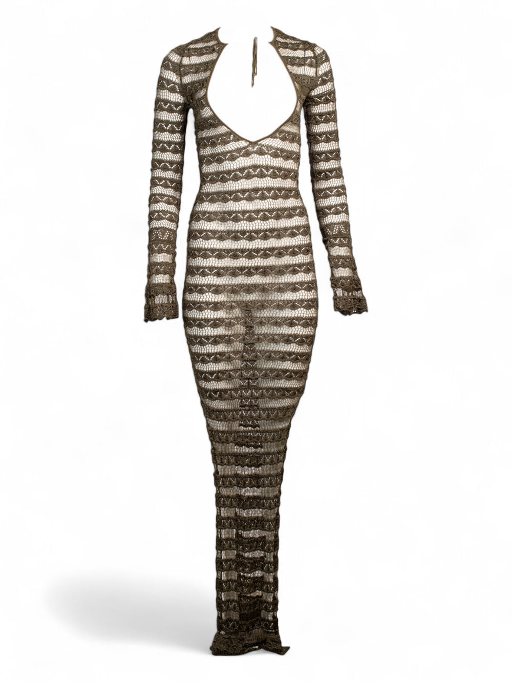 GREEN KNIT LONG SLEEVE MAXI DRESS