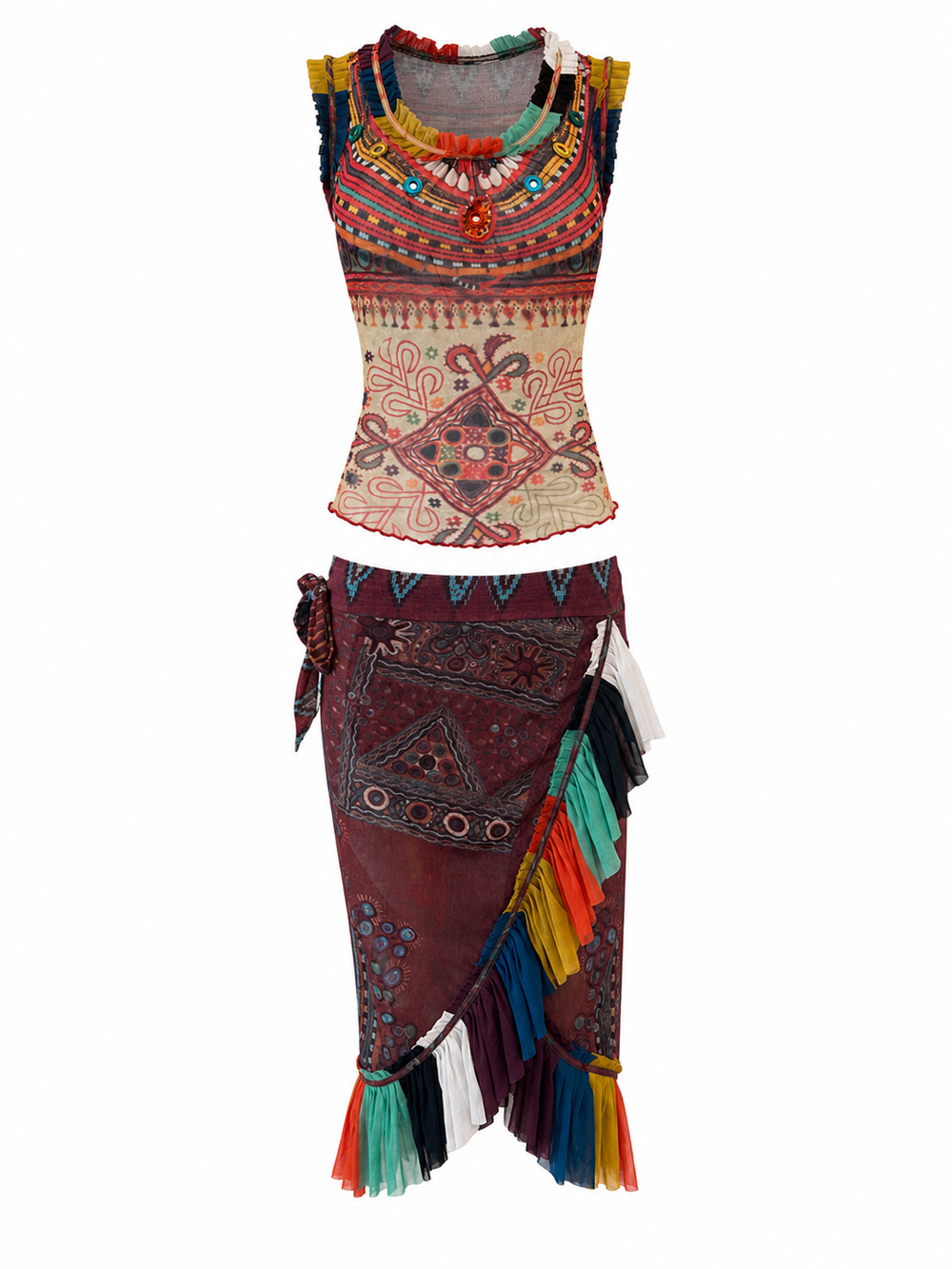 SS05 TRIBAL PRINTED MESH 2PC SKIRT SET @ALISHAG