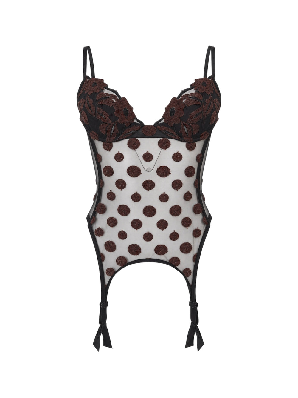 BLACK MESH BUSTIER WITH EMBROIDERY