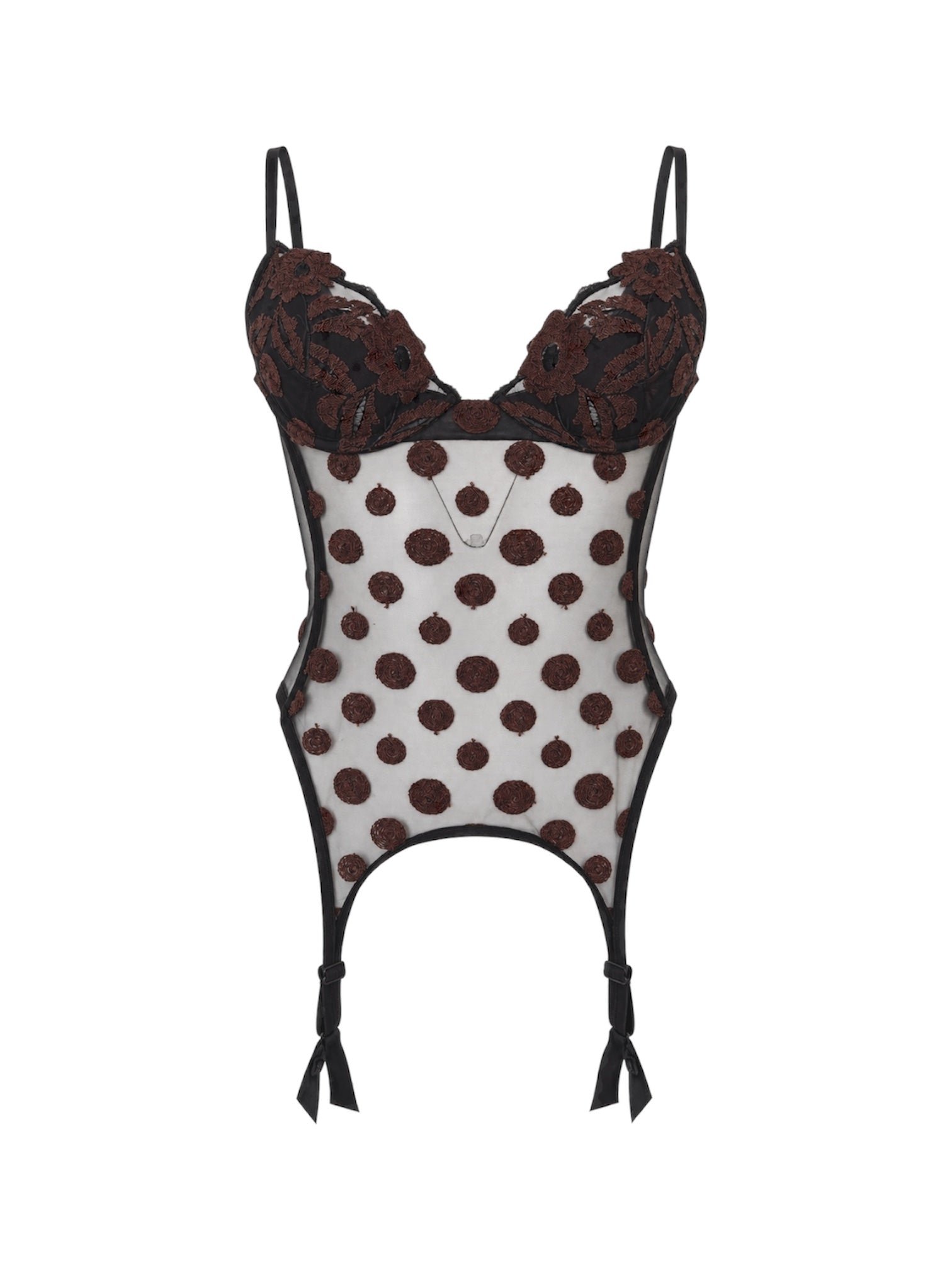 BLACK MESH BUSTIER WITH EMBROIDERY