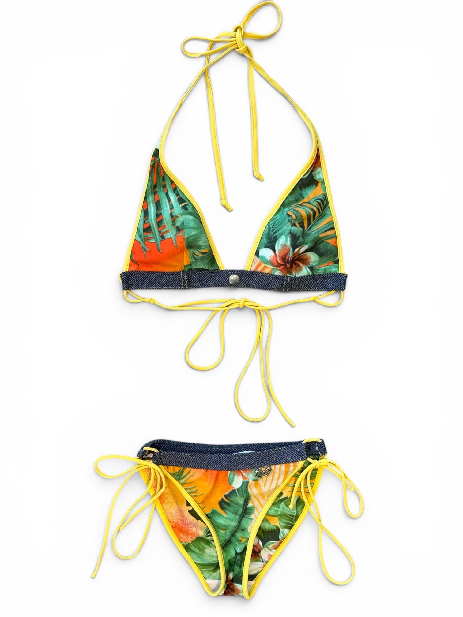 2005 TROPICAL PRINT BIKINI WITH DENIM TRIM