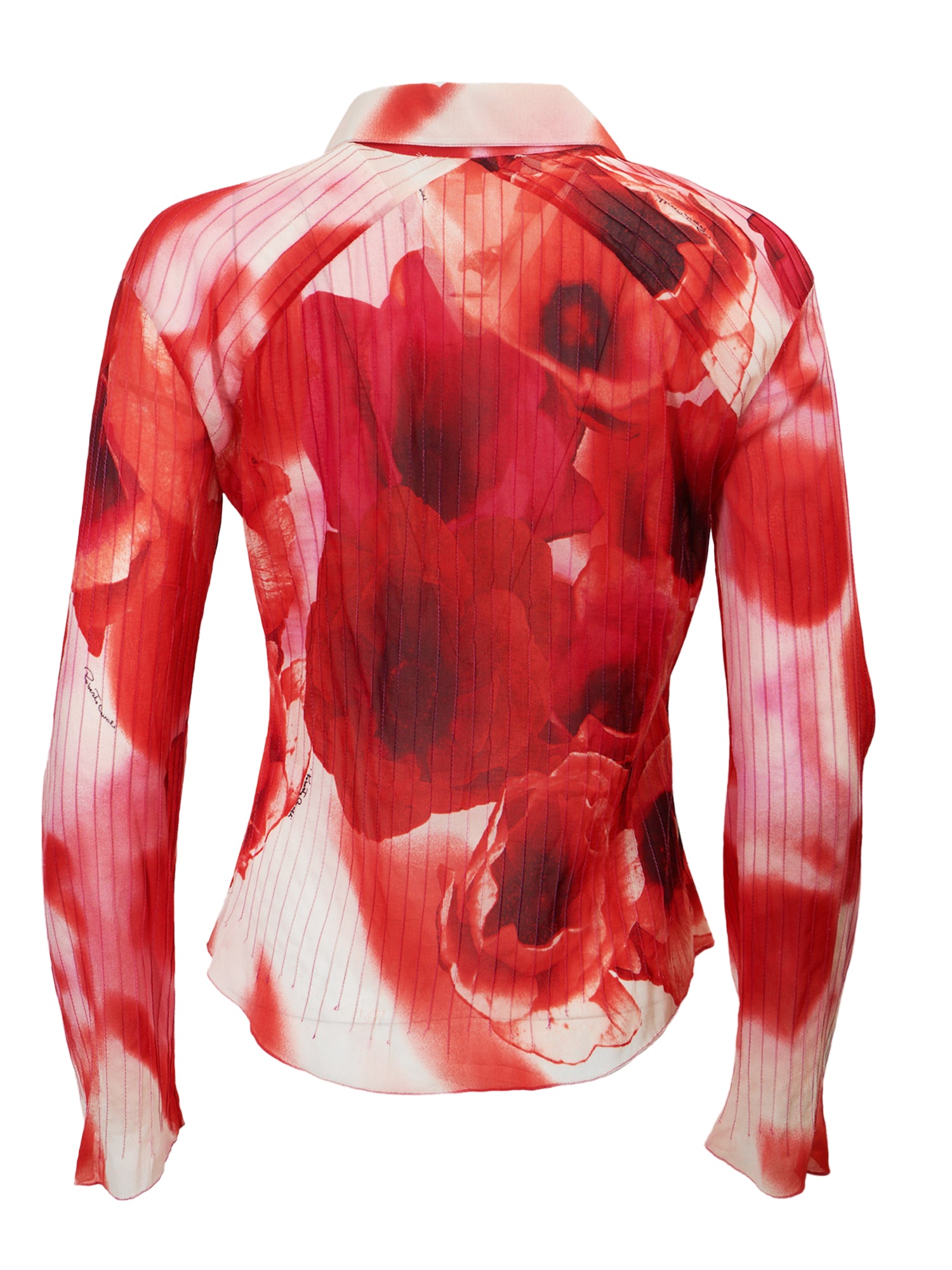 ROSE PRINTED SILK PLEATED L/S TOP W LEATHER TIES