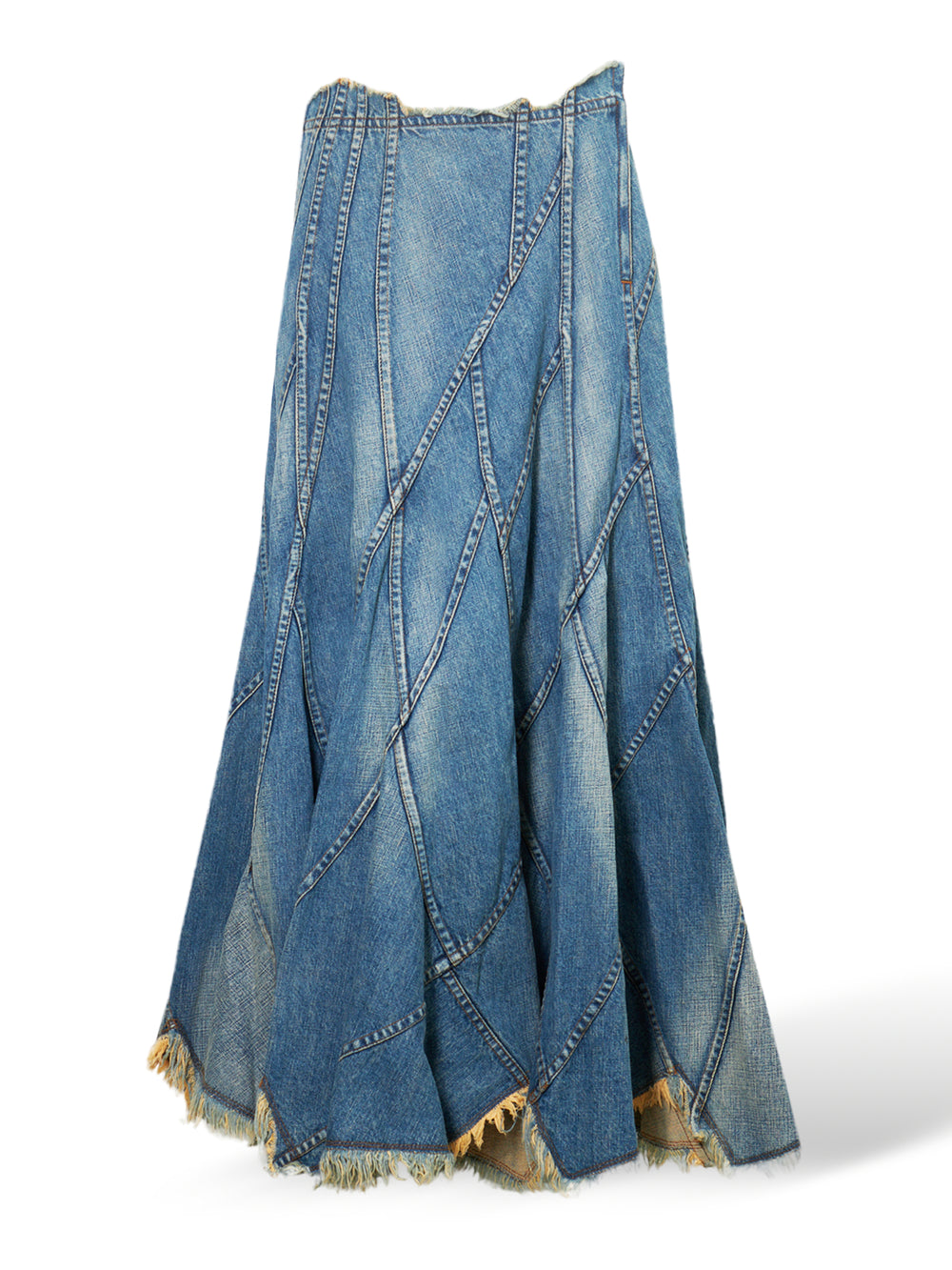 SS02 DENIM “PATCHWORK/RECONSTRUCTED” MAXI SKIRT