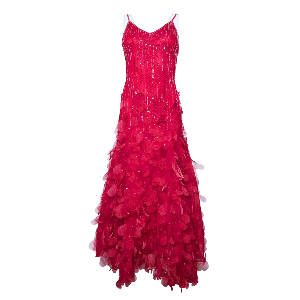 00S SILK RUFFLED BEADED PETAL DRESS