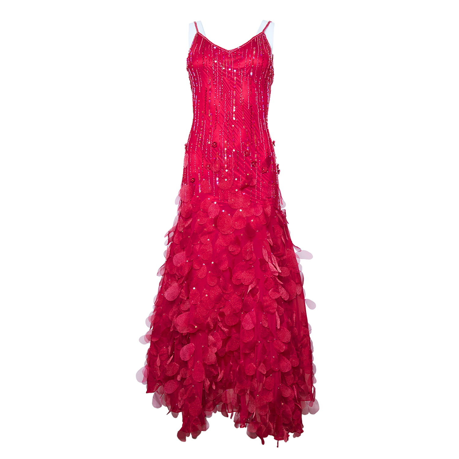 00S SILK RUFFLED BEADED PETAL DRESS