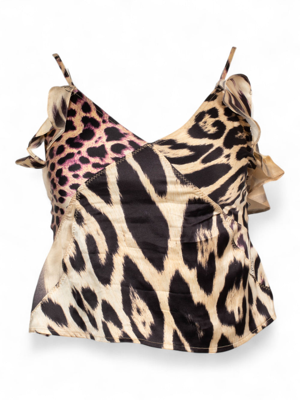 MULTICOLOR ANIMAL PRINTED SILK RUFFLE TOP