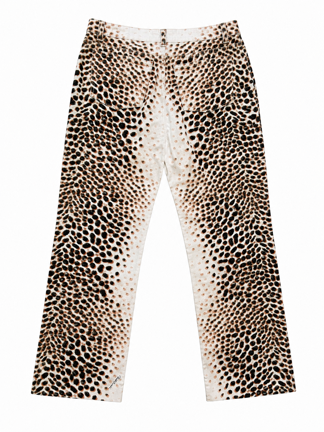 00S PINK/BROWN SPOTTED WHITE JEANS W LEATHER TASSEL