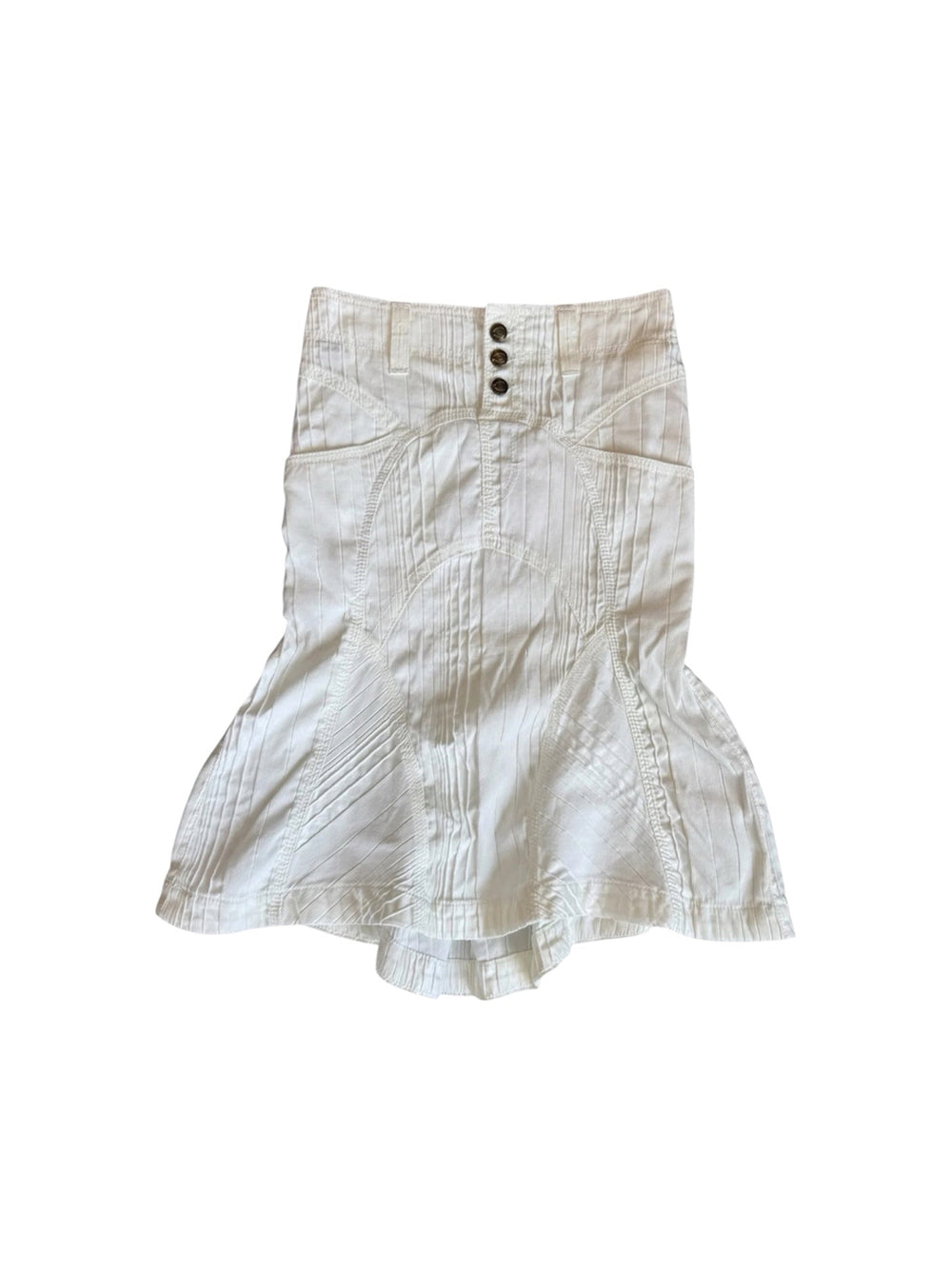 WHITE COTTON RIBBED MERMAID MIDI SKIRT @EA
