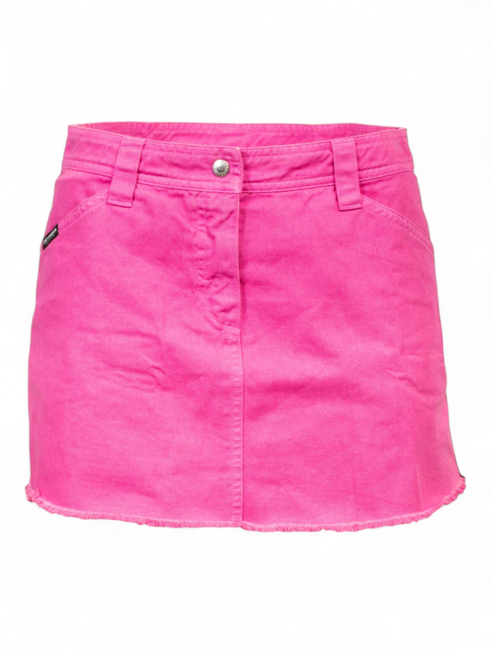 PINK DENIM MINI SKIRT WITH STRIPED PANELS