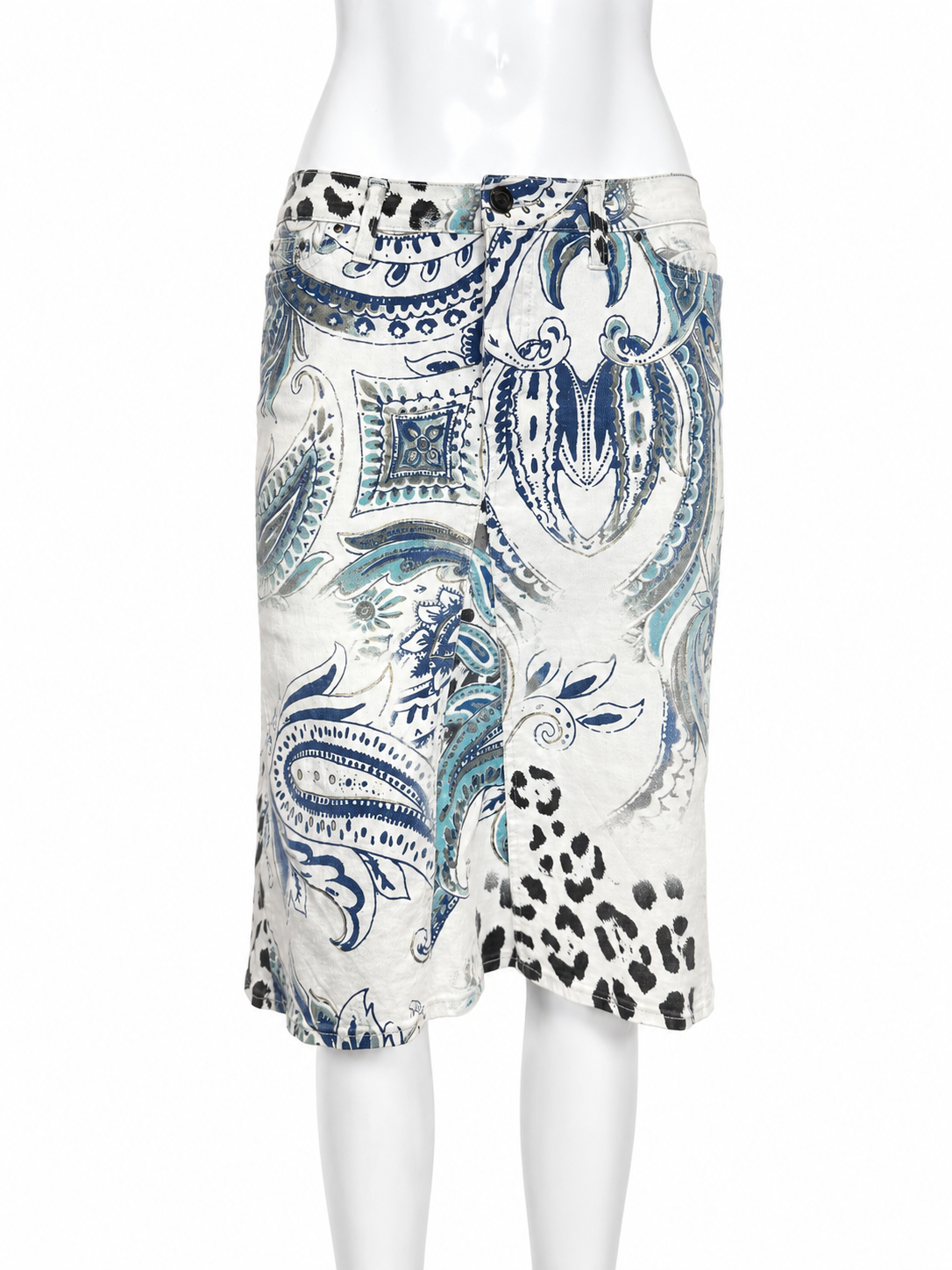 SS04 BLUE PAISLEY LEOPARD MIDI SKIRT