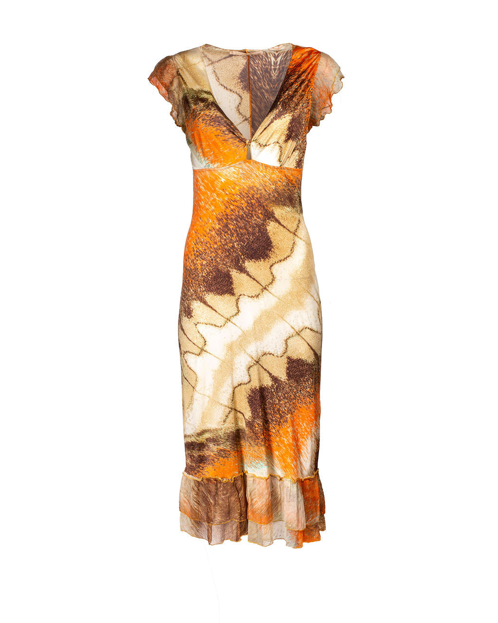 EARTH TONE FEATHER PRINT DRESS @AFENI