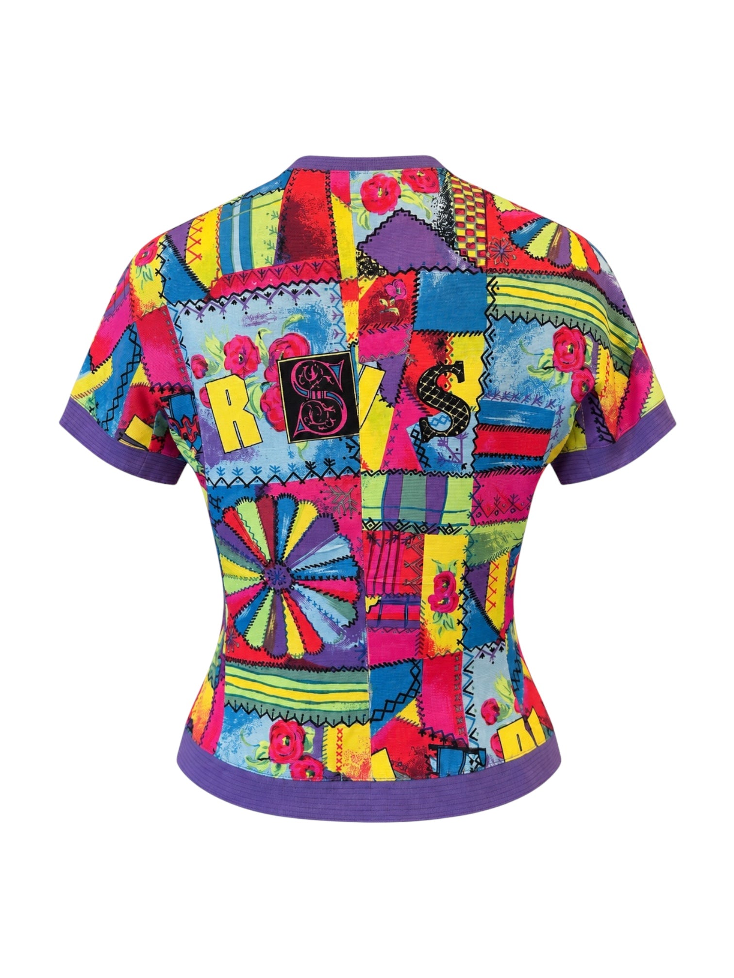 90S MULTICOLOR PATCHWORK “VERSUS” ZIP UP S/S TOP @SM