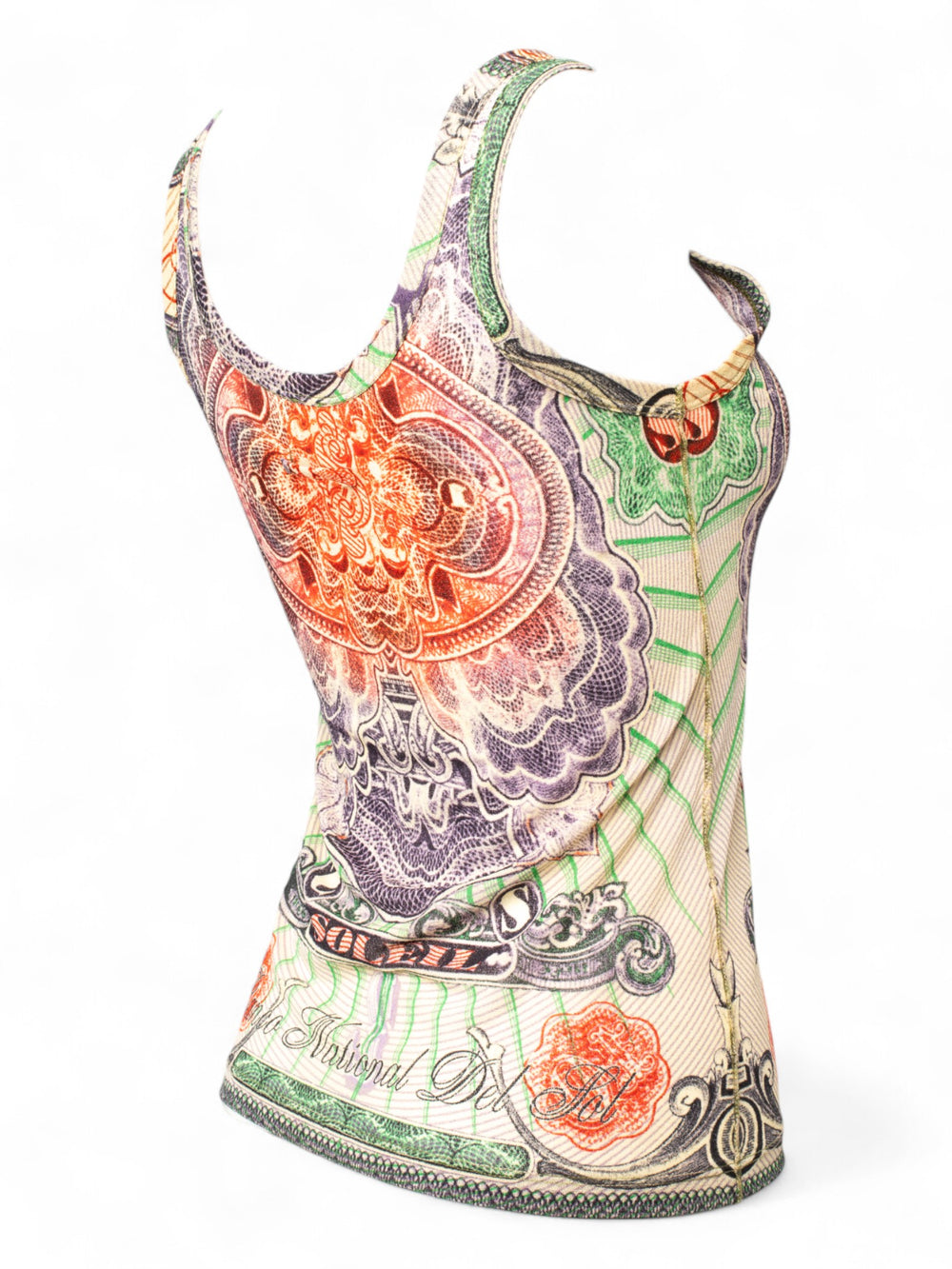 CURRENCY PRINT MESH TANK TOP