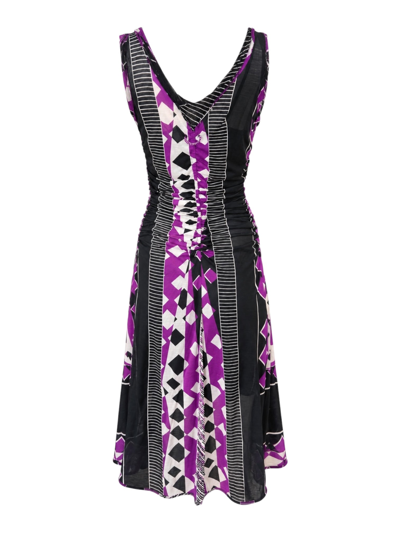 PURPLE/BLACK GEOMETRIC PRINT MIDI DRESS W SLIP @SM