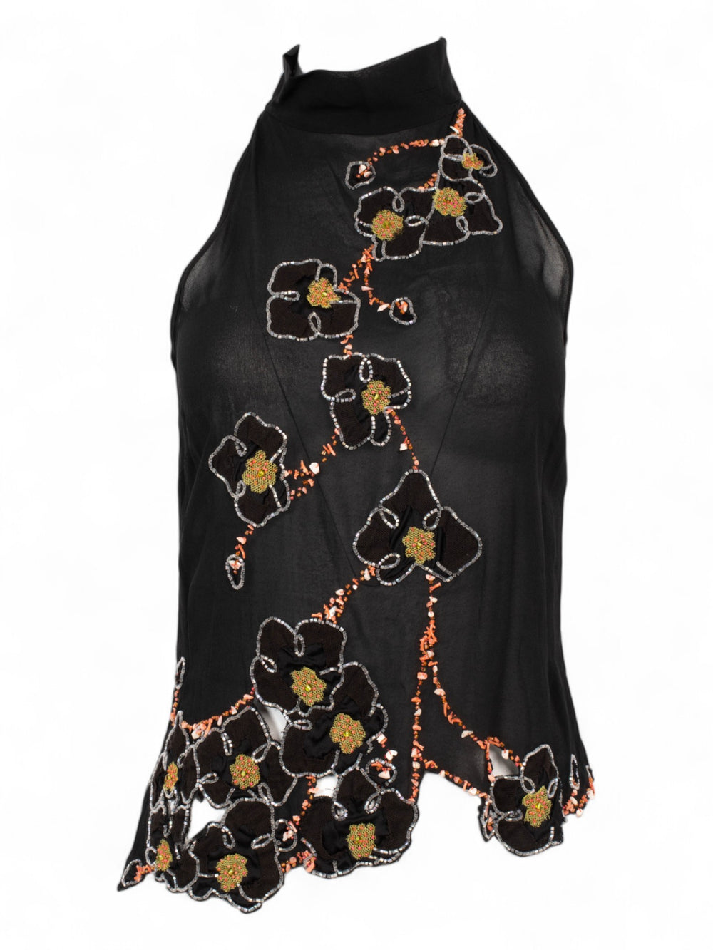 90S/00S BLACK SILK HAND BEADED TOP