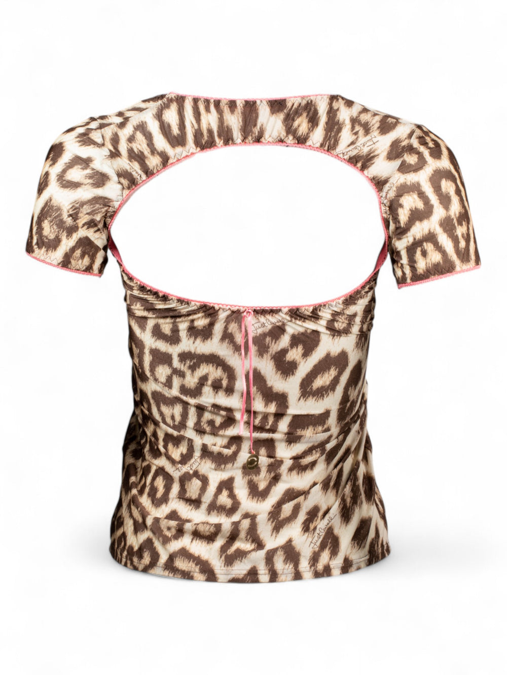 CHEETAH PRINT CUTOUT SHIRT W PINK TRIM