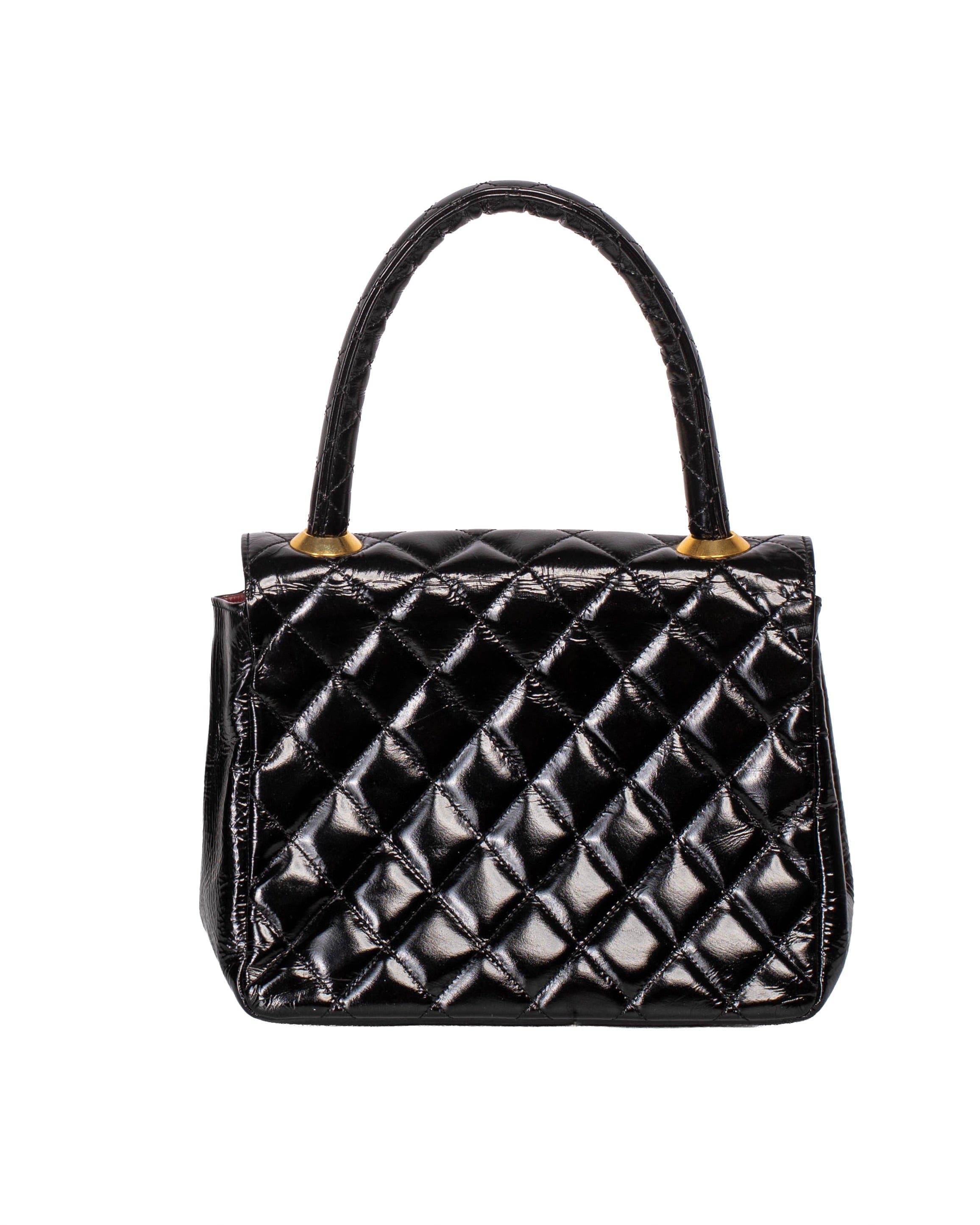 94' black quilted semi gloss leather 24k gold bag