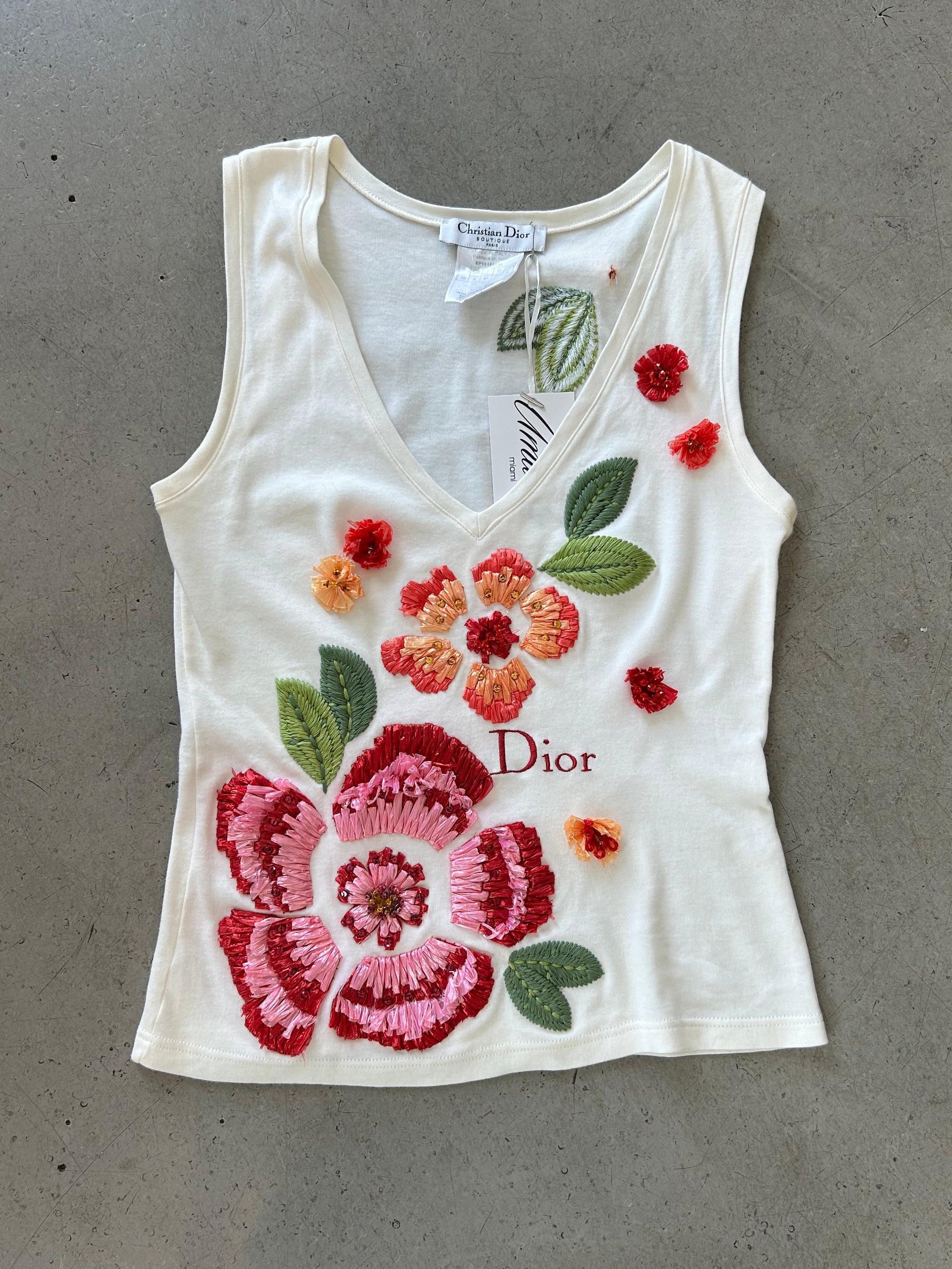 WHITE RAFFIA EMBROIDERED FLORAL TANK @AVH