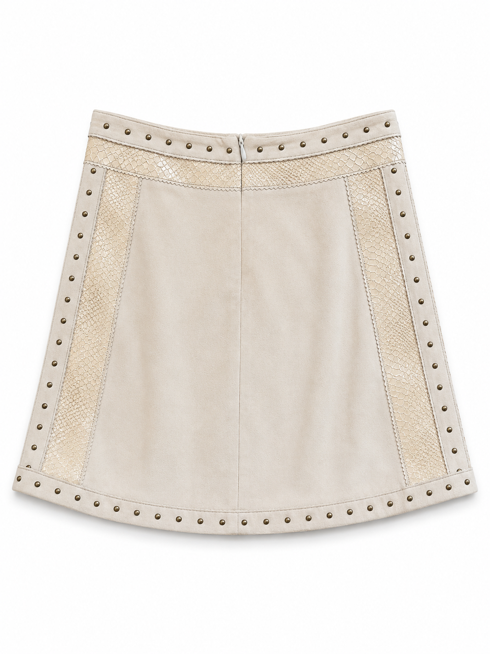 BEIGE SUEDE LEATHER MIDI SKIRT W STUDS/SNAKESKIN @IRIK