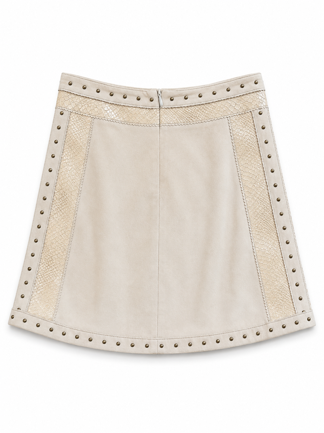 BEIGE SUEDE LEATHER MIDI SKIRT W STUDS/SNAKESKIN @IRIK
