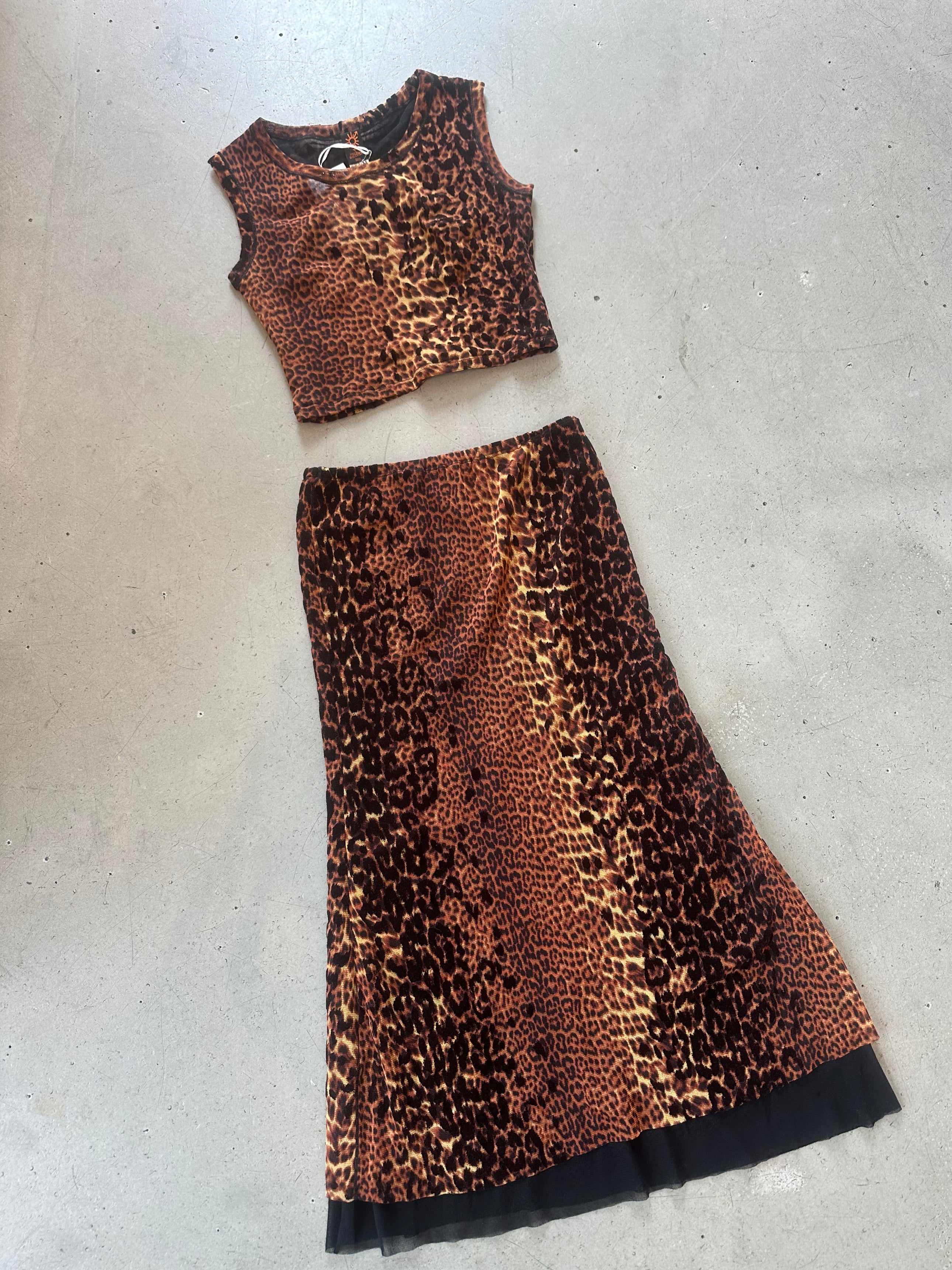 CHEETAH PRINTED MESH TOP & SKIRT SET