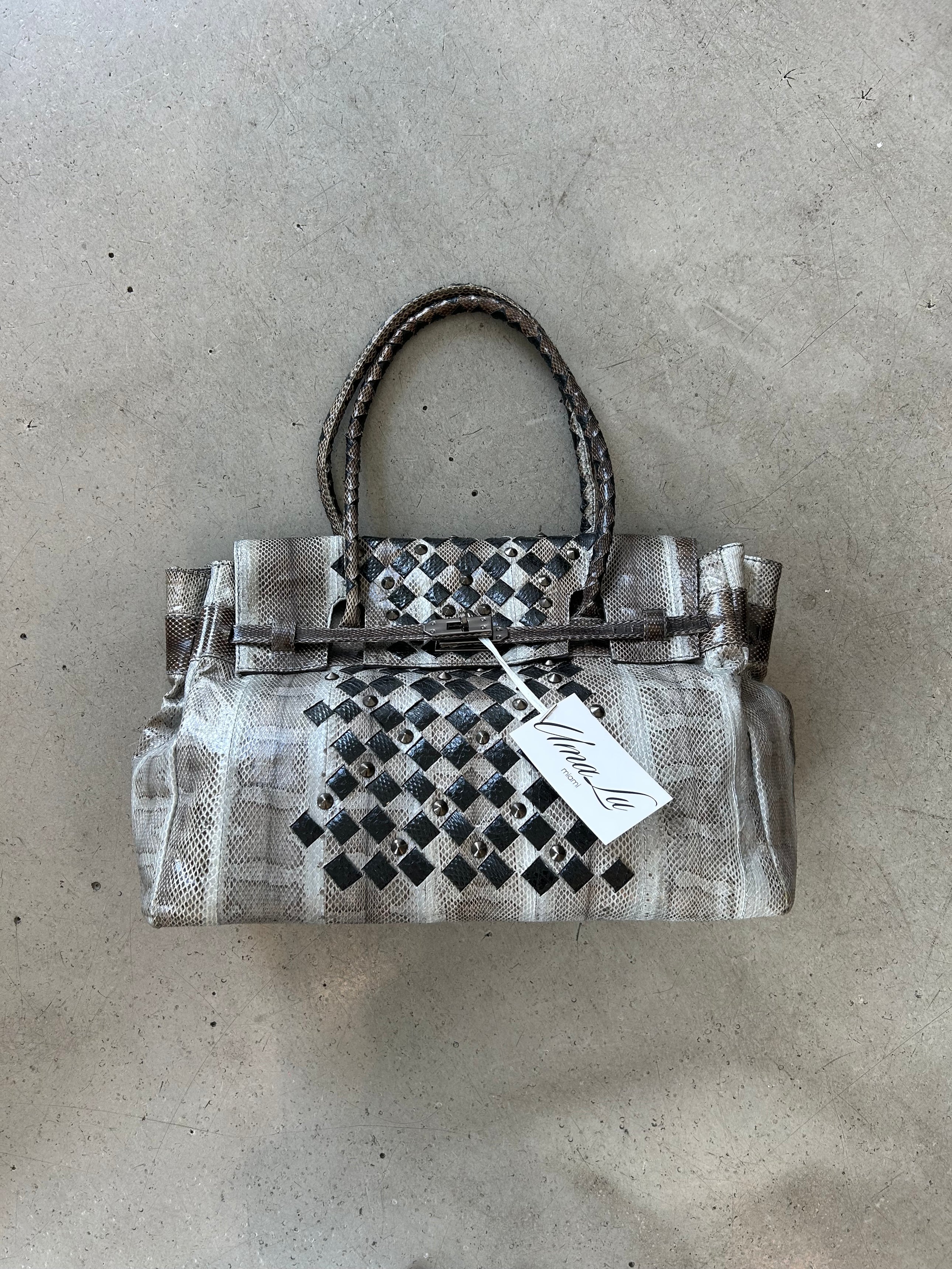 GREY SNAKESKIN STUDDED BAG(BIRKIN STYLE)(NWT)@MMC