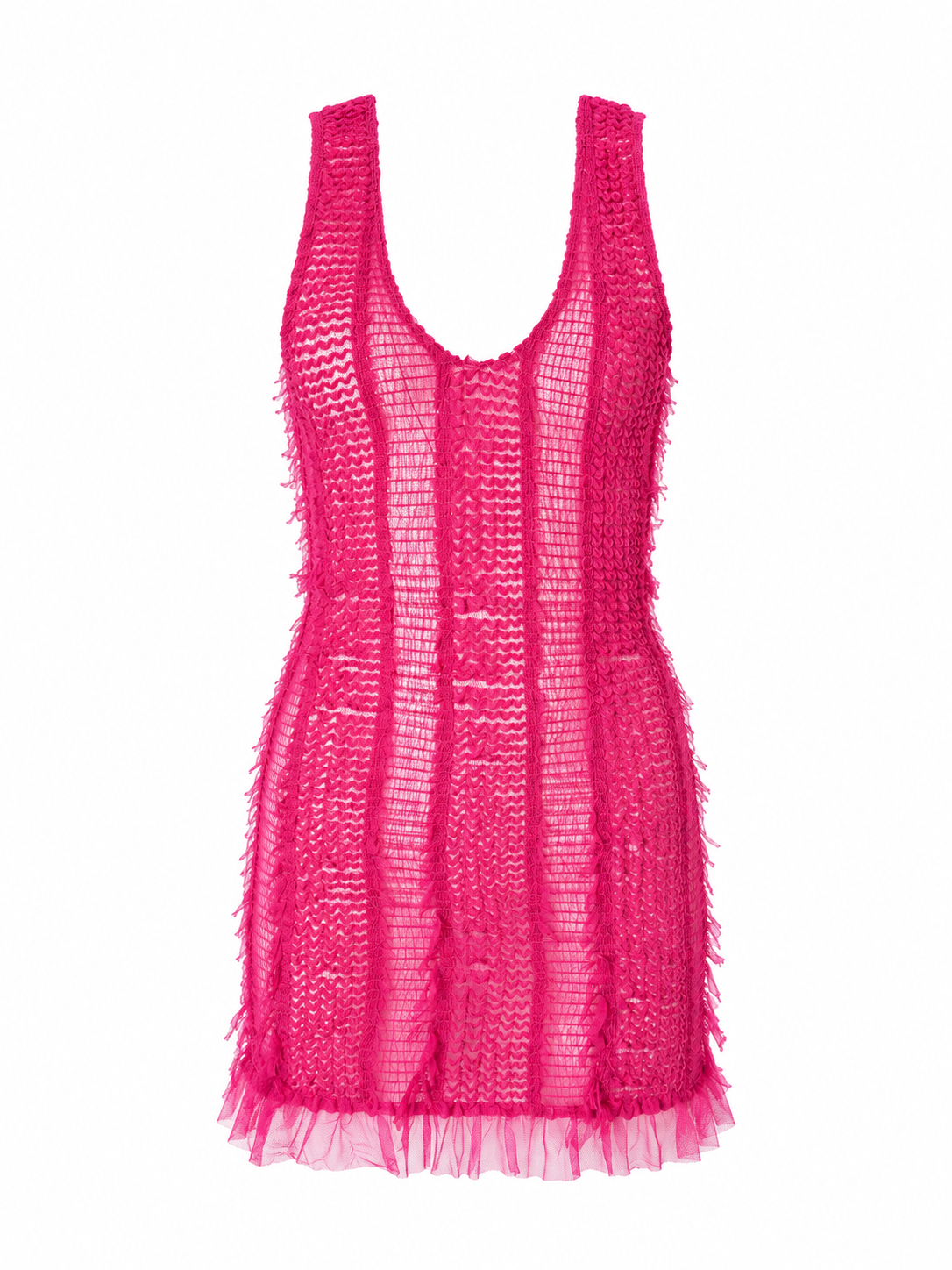 PINK MESH MINI DRESS WITH RUFFLE TRIM @SAMT
