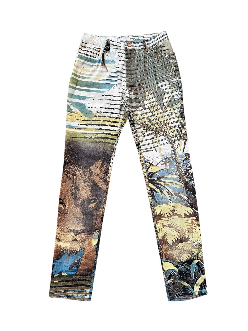 SS02 RARE LION PRINTED GREEN/BROWN JEANS