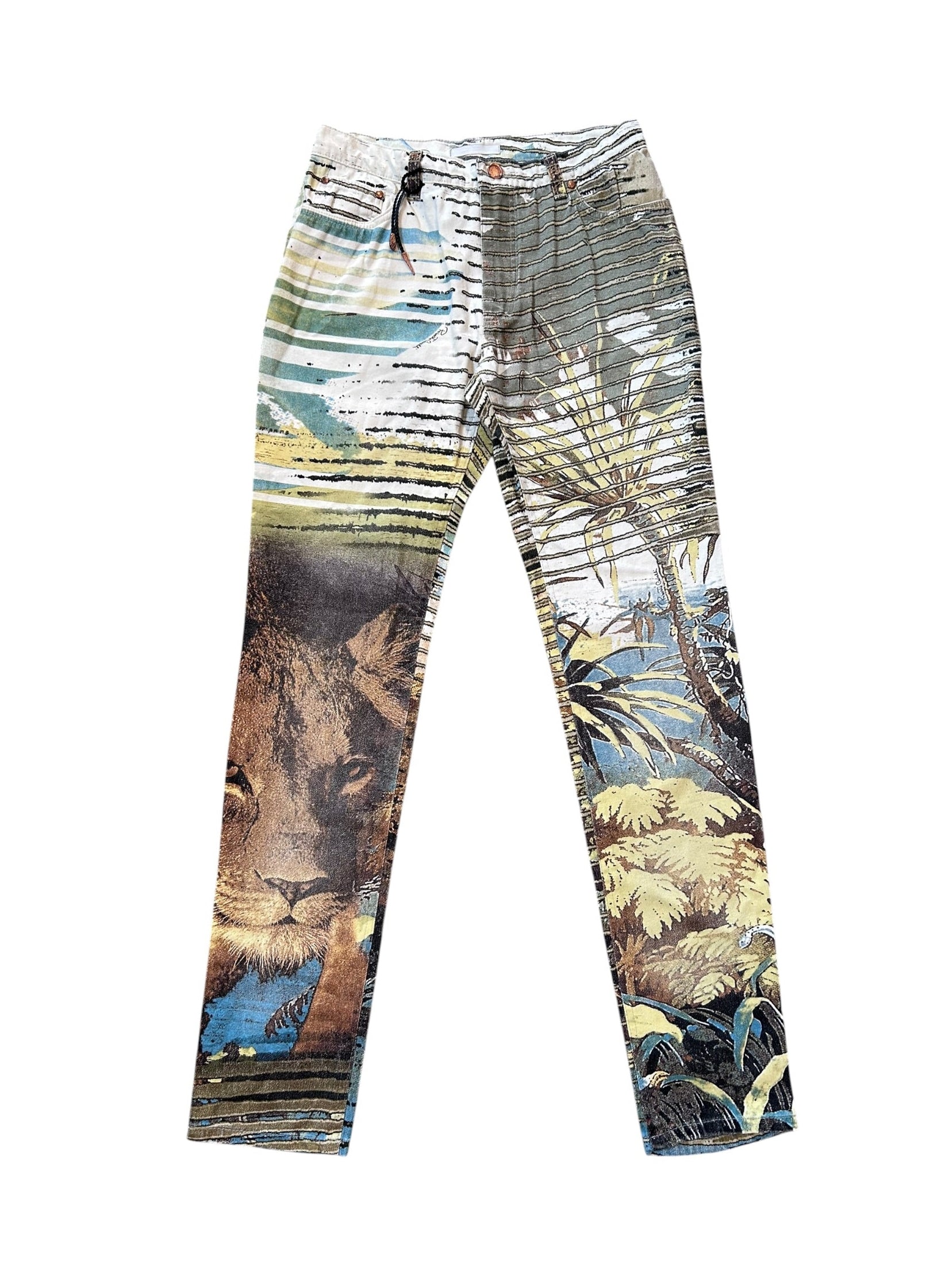 SS02 RARE LION PRINTED GREEN/BROWN JEANS