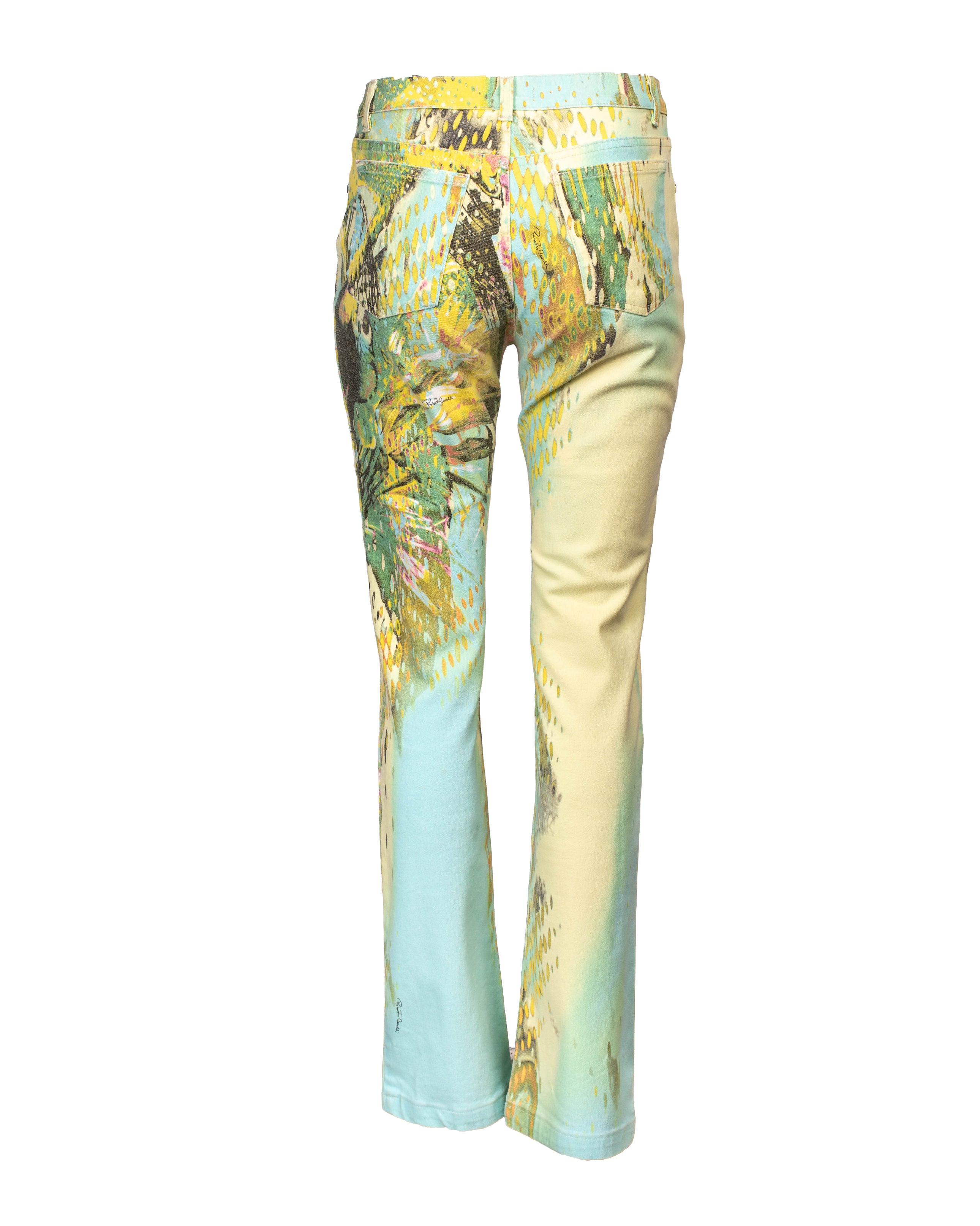 SS03 PARROT GREEN/YELLOW PRINTED JEANS