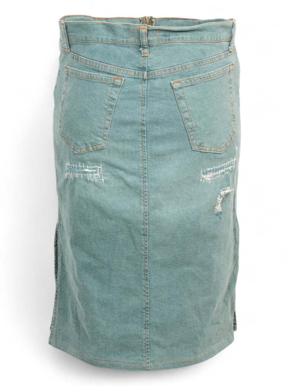 DISTRESSED SCRIBBLE DENIM MIDI SKIRT