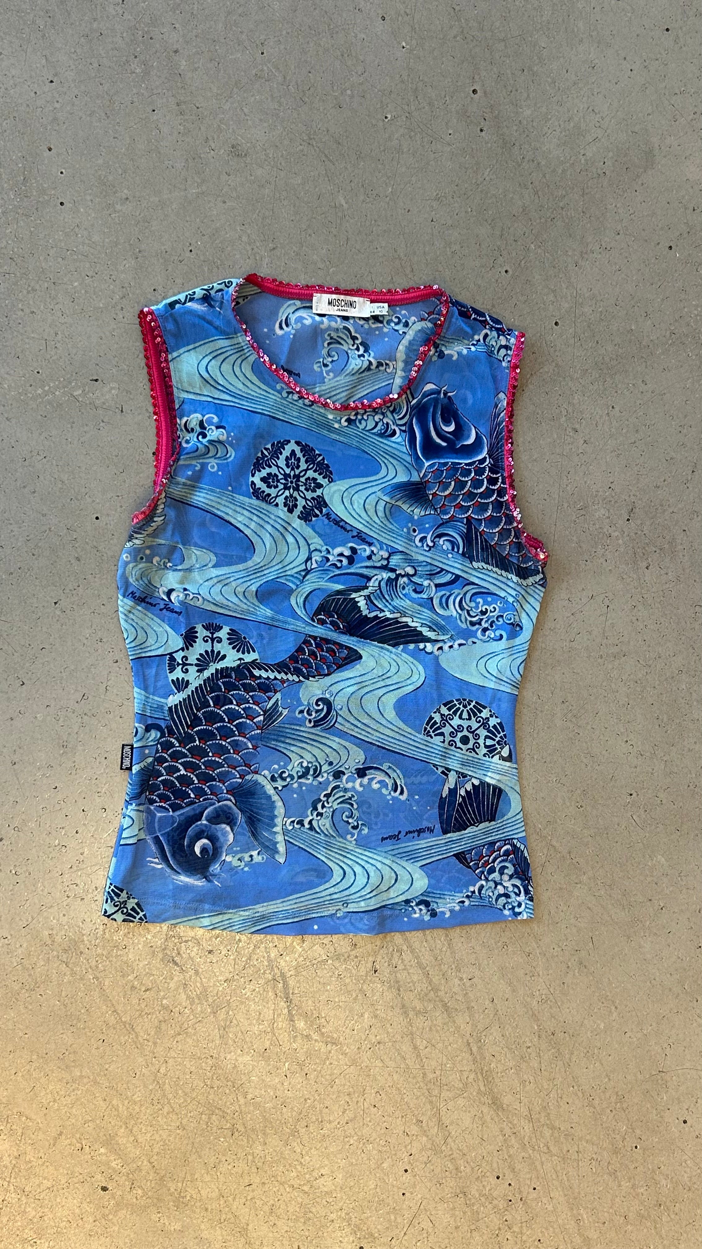 BLUE KOI FISH MESH & SEQUIN TANK