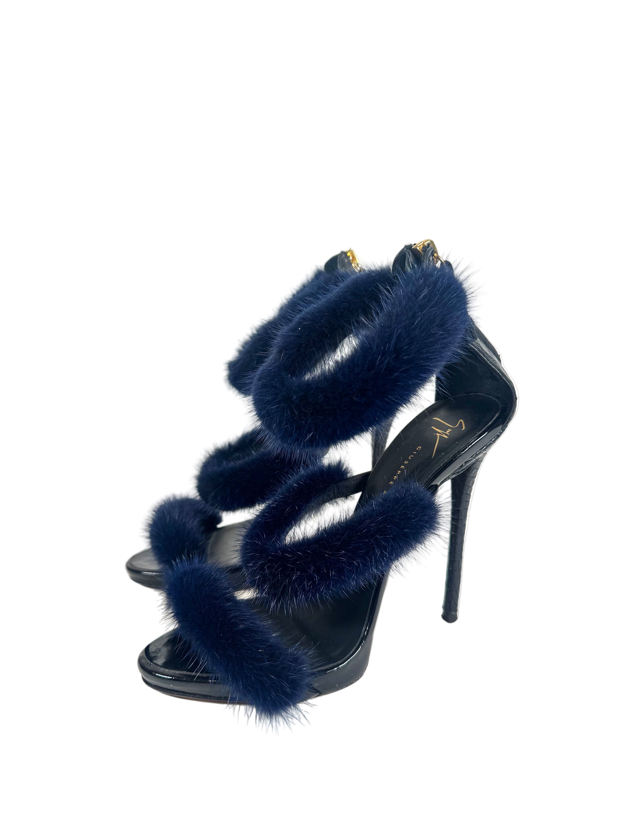 MINK FUR & CROC EMBOSSED HEELS