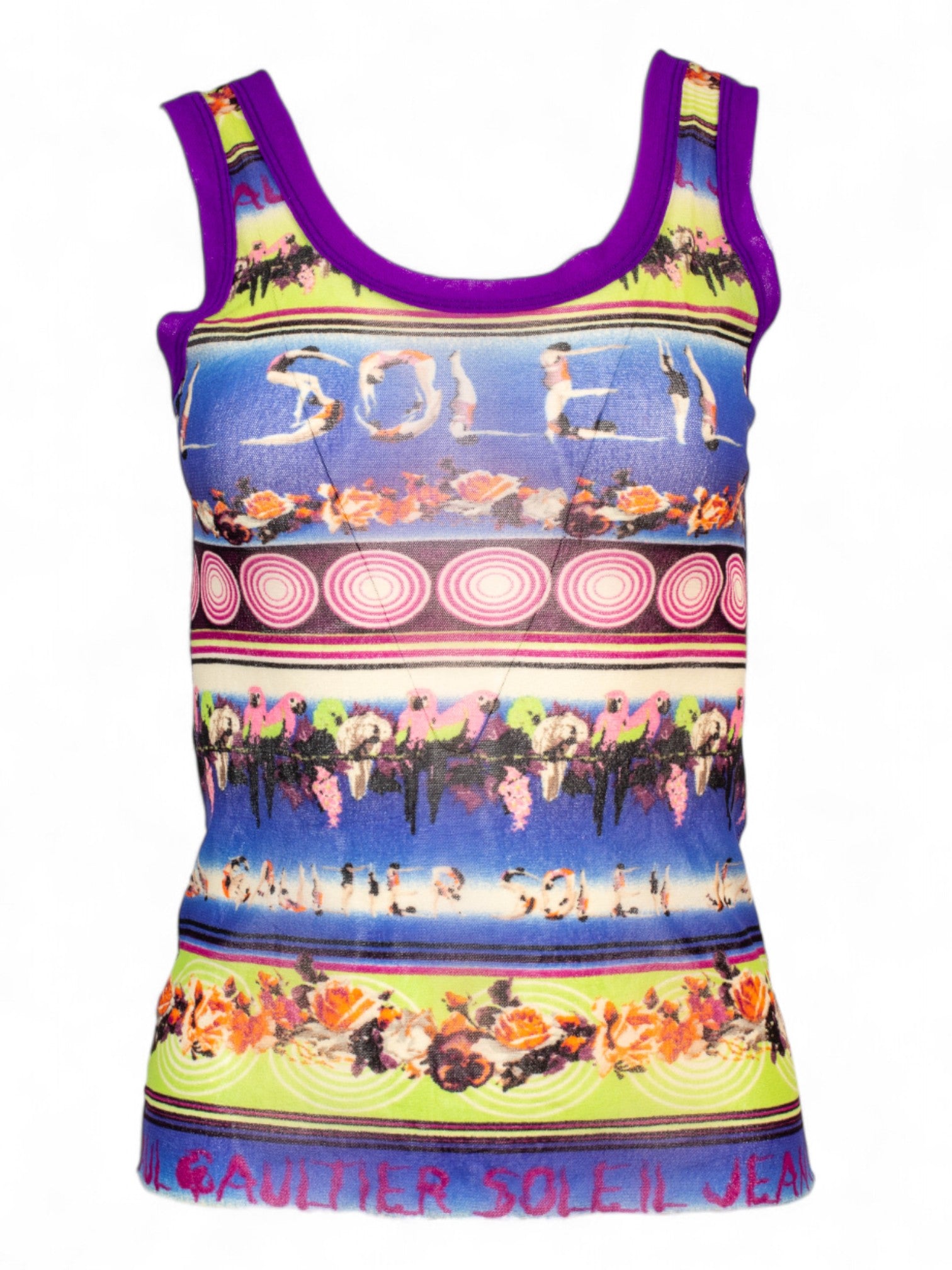 SOLEIL SPELLOUT PARROT PRINT MESH TANK