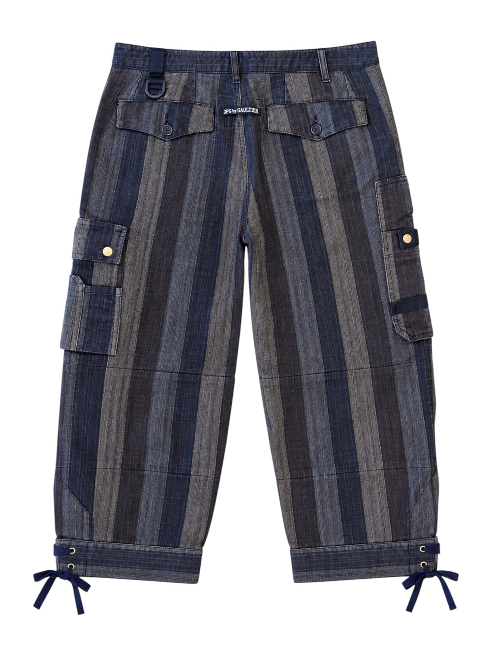 DENIM STRIPED CARGO CAPRIS